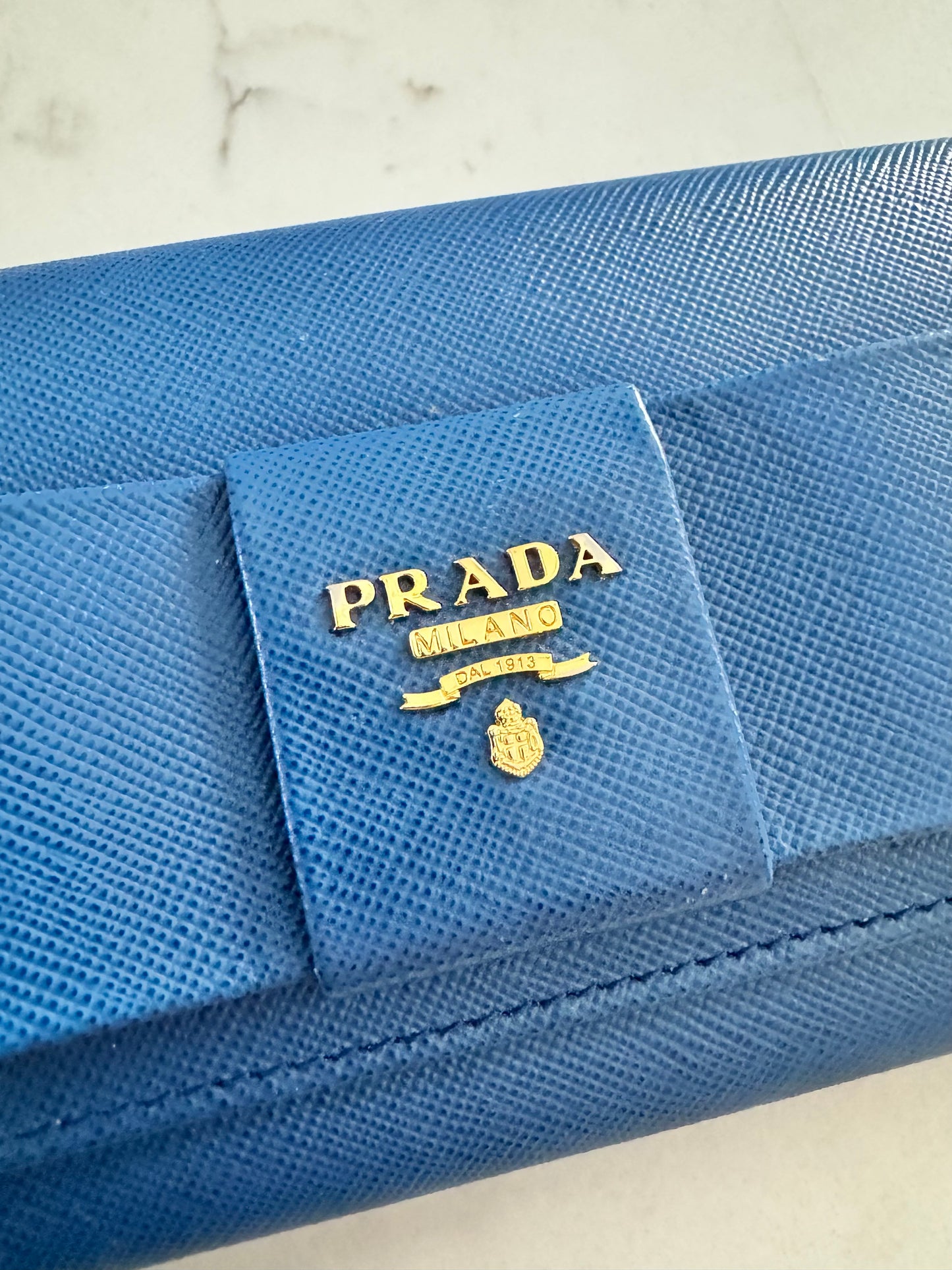 PRADA Blue Saffiano Bow Wallet (New Full Set)