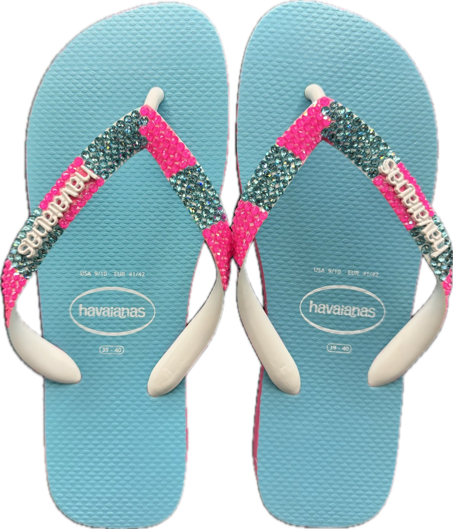 Top Turquoise & Pink Flip Flops | Electric Pink & Light Turquoise Crystals