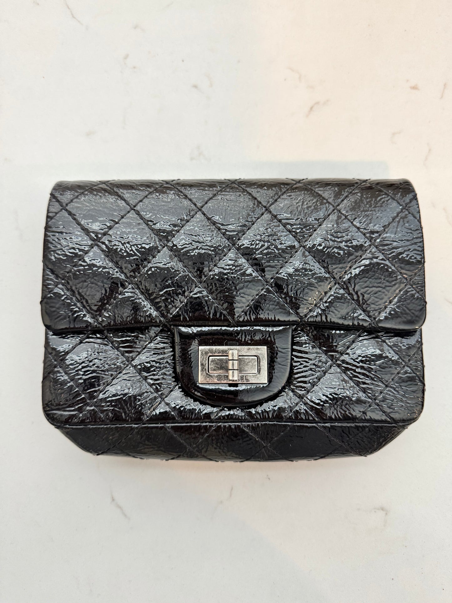 CHANEL Classic Reissue Double Flap Clutch Wallet Black Patent (Pre-Loved)