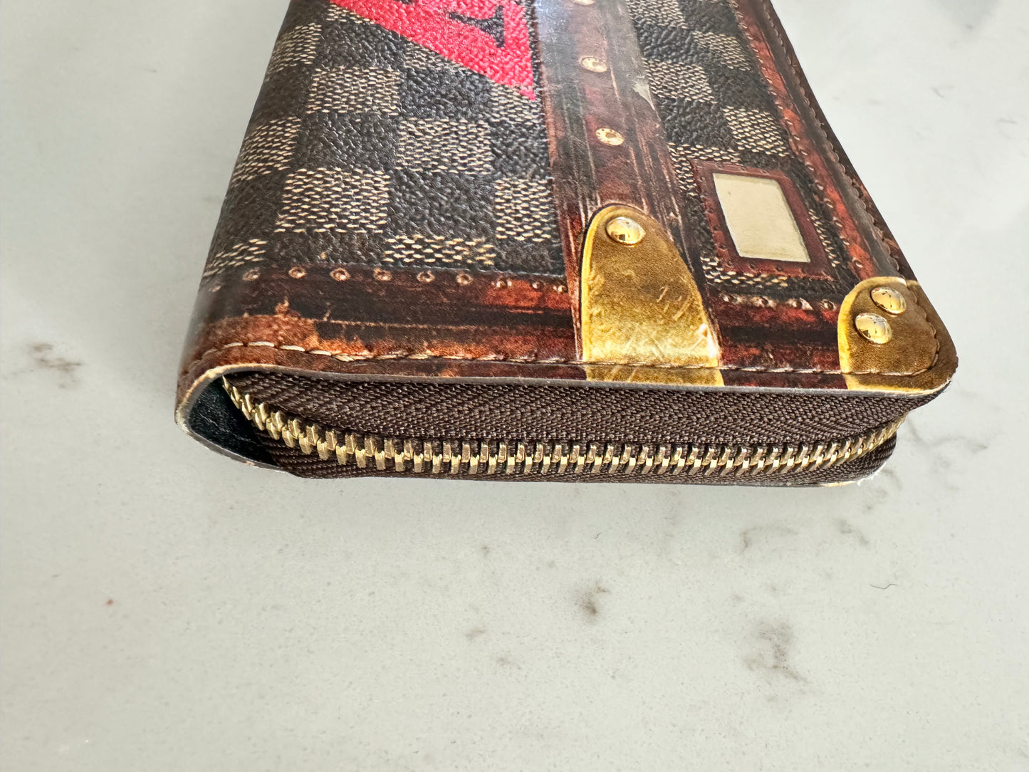 LOUIS VUITTON Time Trunk Damier Ebene Zippy Wallet Gold Hardware...SUPER RARE! (Pre-Loved)