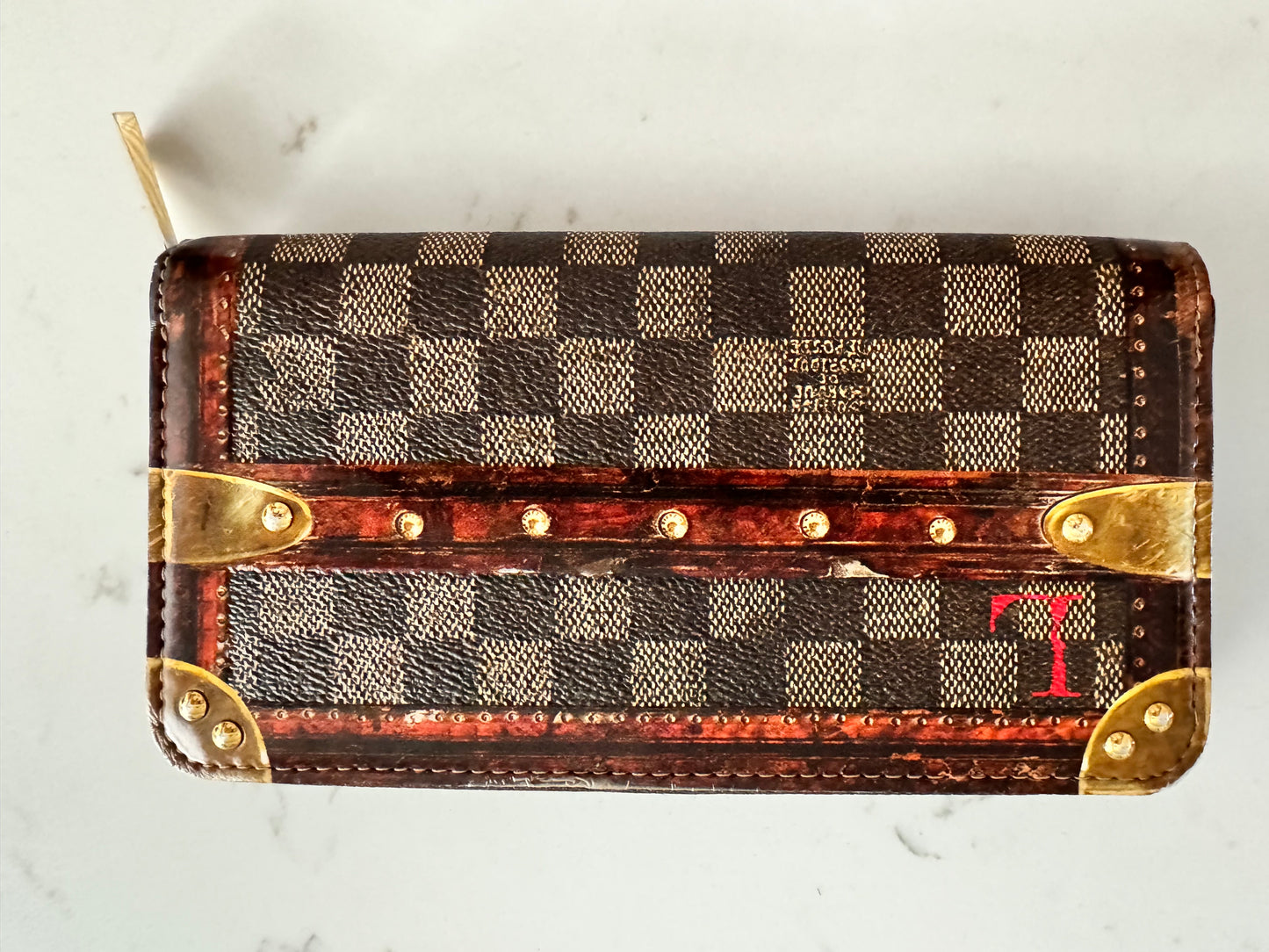 LOUIS VUITTON Time Trunk Damier Ebene Zippy Wallet Gold Hardware...SUPER RARE! (Pre-Loved)