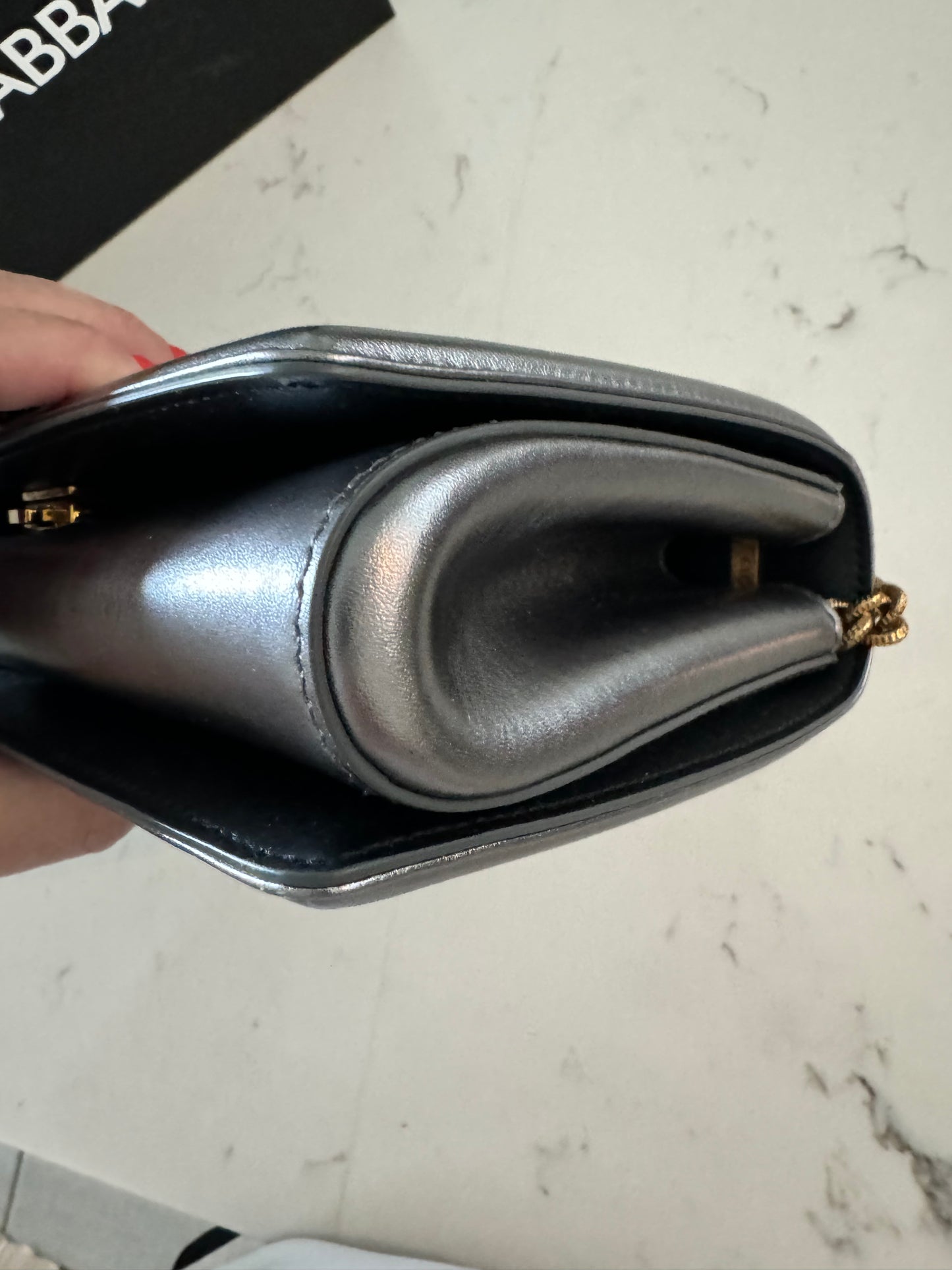 DOLCE & GABBANA Medium Devotion Cross-Body Bag in Metallic Grey (New Full Set)