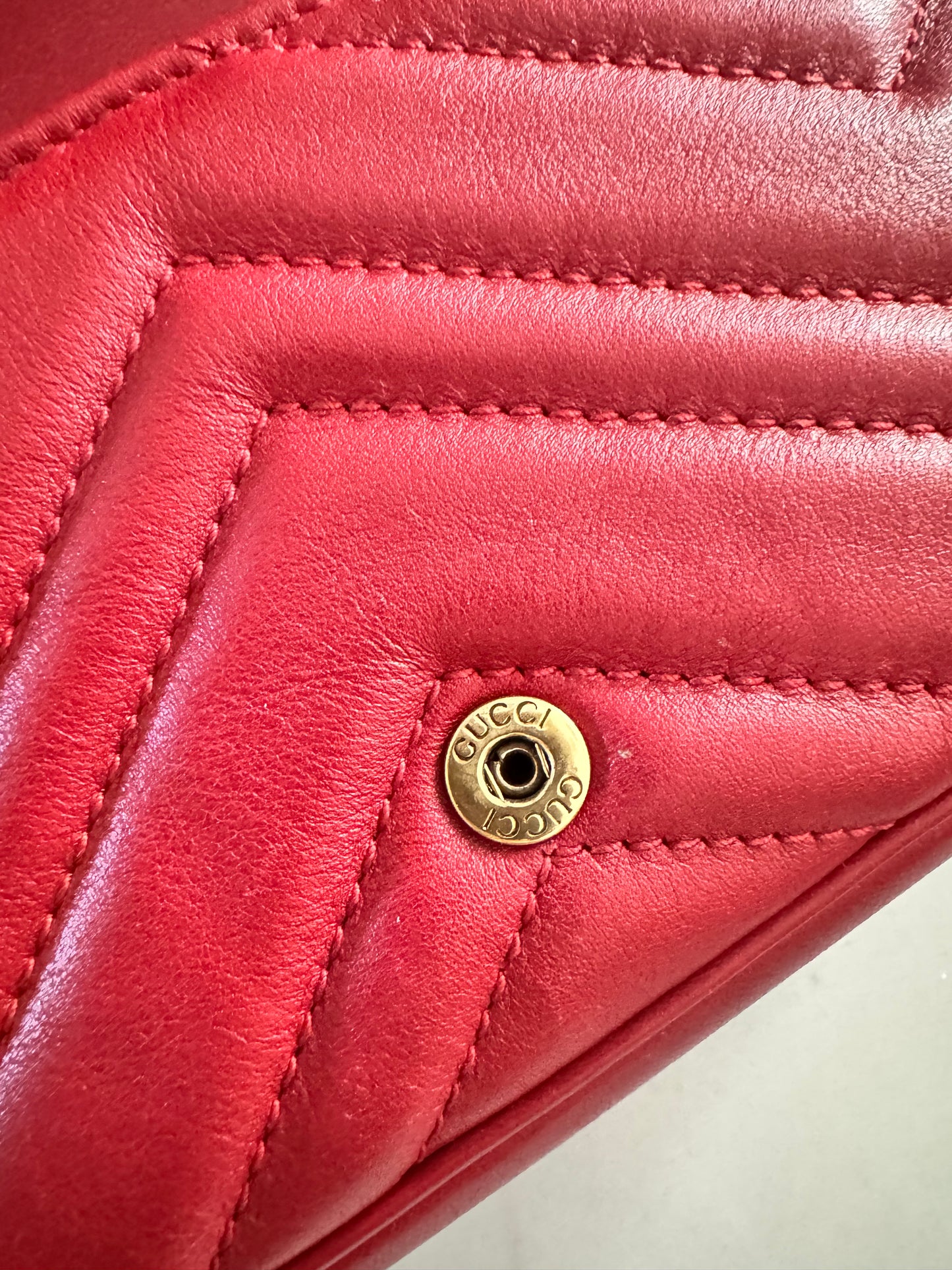 GUCCI Red Super Mini Marmont Matelasse Shoulder Bag with Brushed Gold Hardware (Pre-Loved)