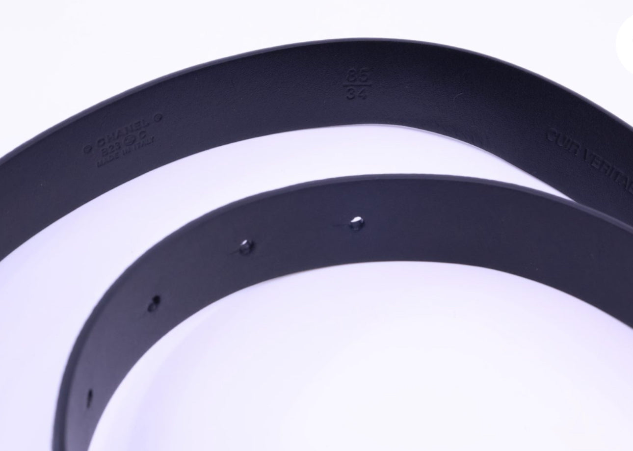 CHANEL Black Caviar CC Logo Belt