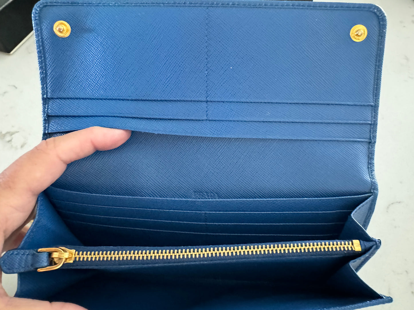 PRADA Blue Saffiano Bow Wallet (New Full Set)