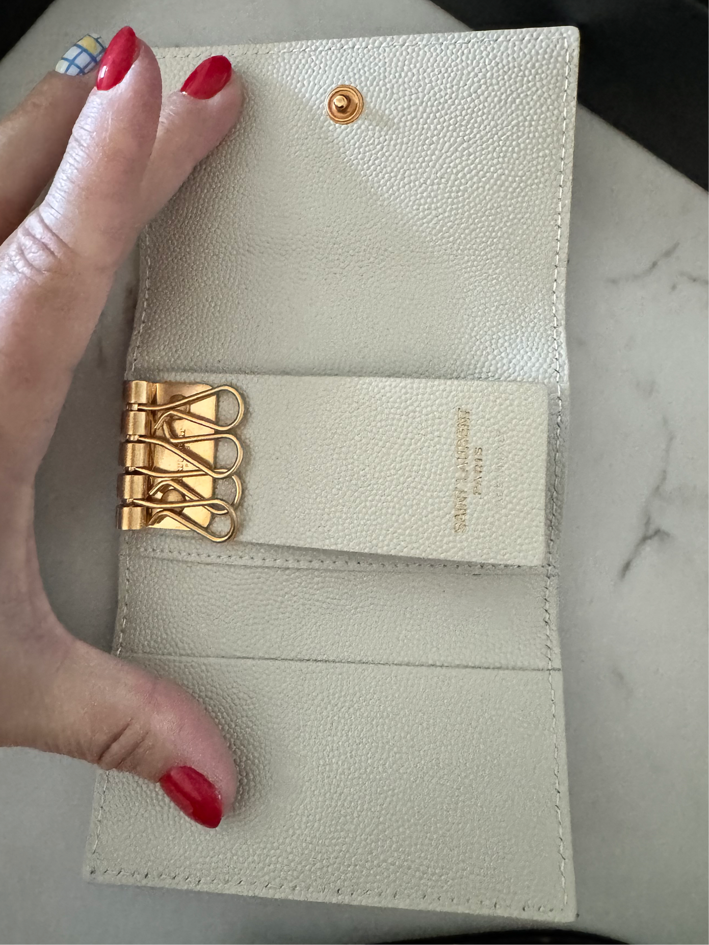 YSL Cassandre Matelasse Slim Key Case in Grain De Pourde Leather (New)