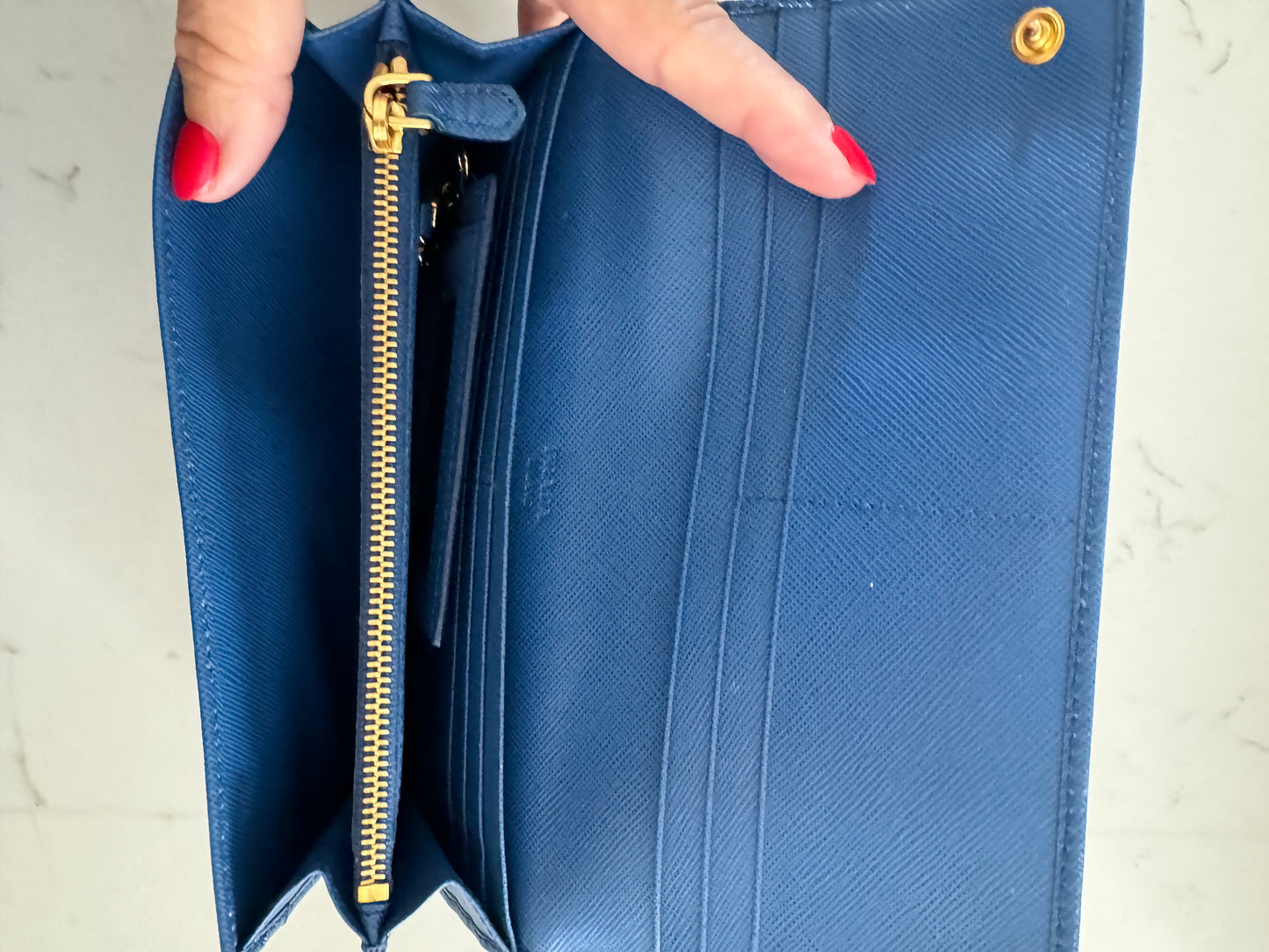 PRADA Blue Saffiano Bow Wallet (New Full Set)