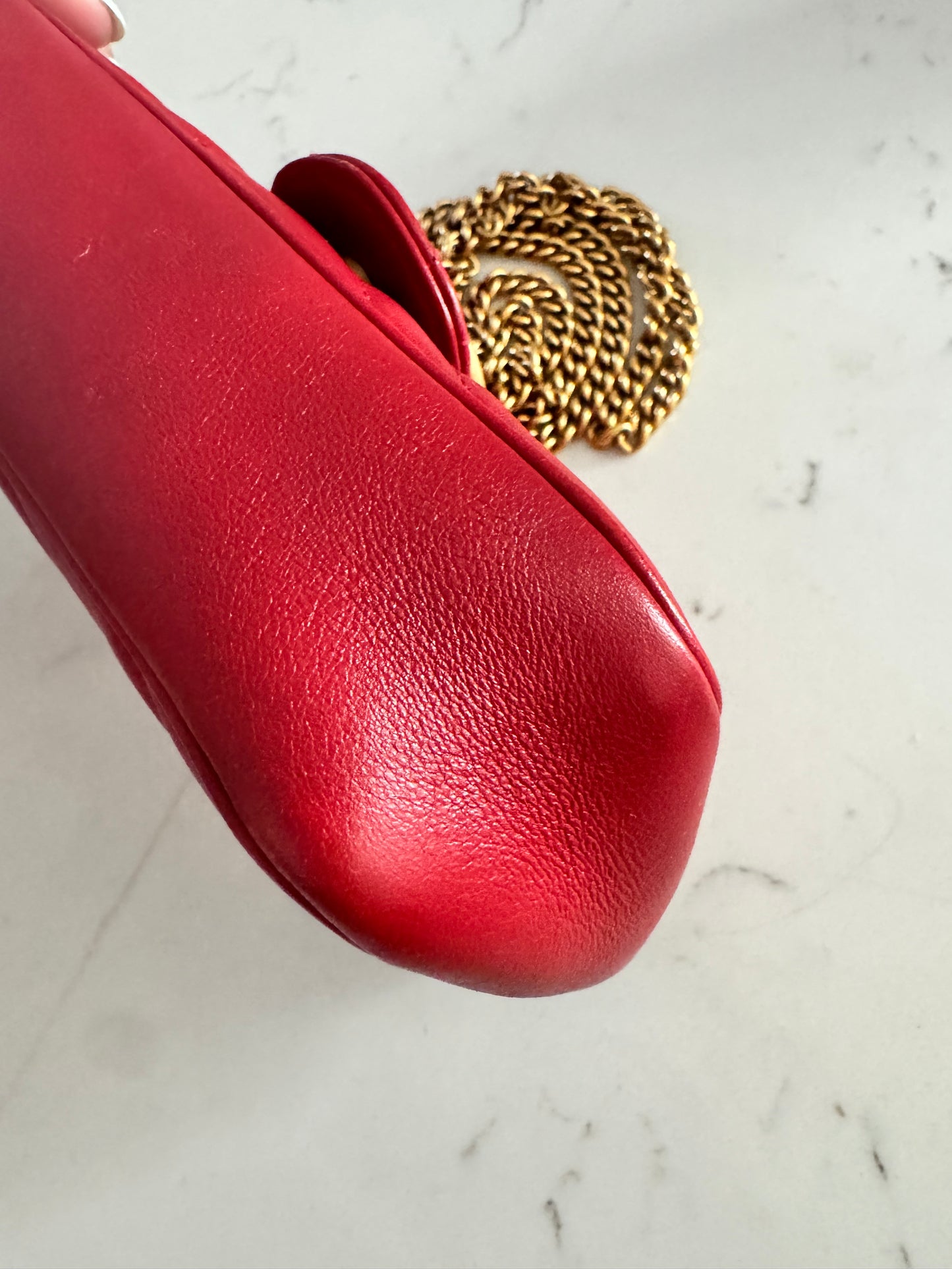 GUCCI Red Super Mini Marmont Matelasse Shoulder Bag with Brushed Gold Hardware (Pre-Loved)