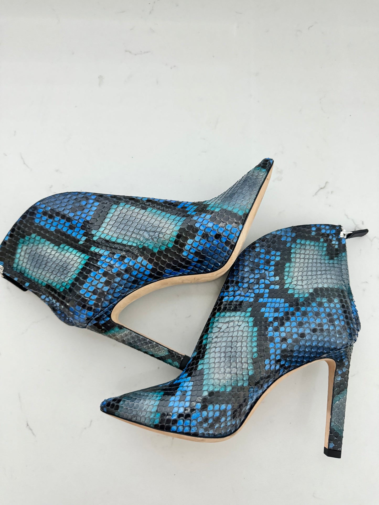 JIMMY CHOO Bowie 100 Python Booties with Plexi Insert Size: 37 (New)
