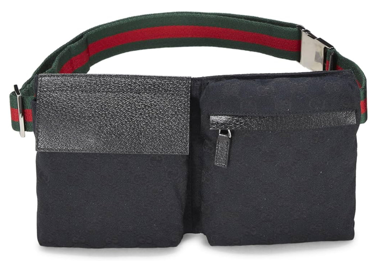 GUCCI Black GG Canvas Black Double Pocket Waist Pouch (Pre-Loved)