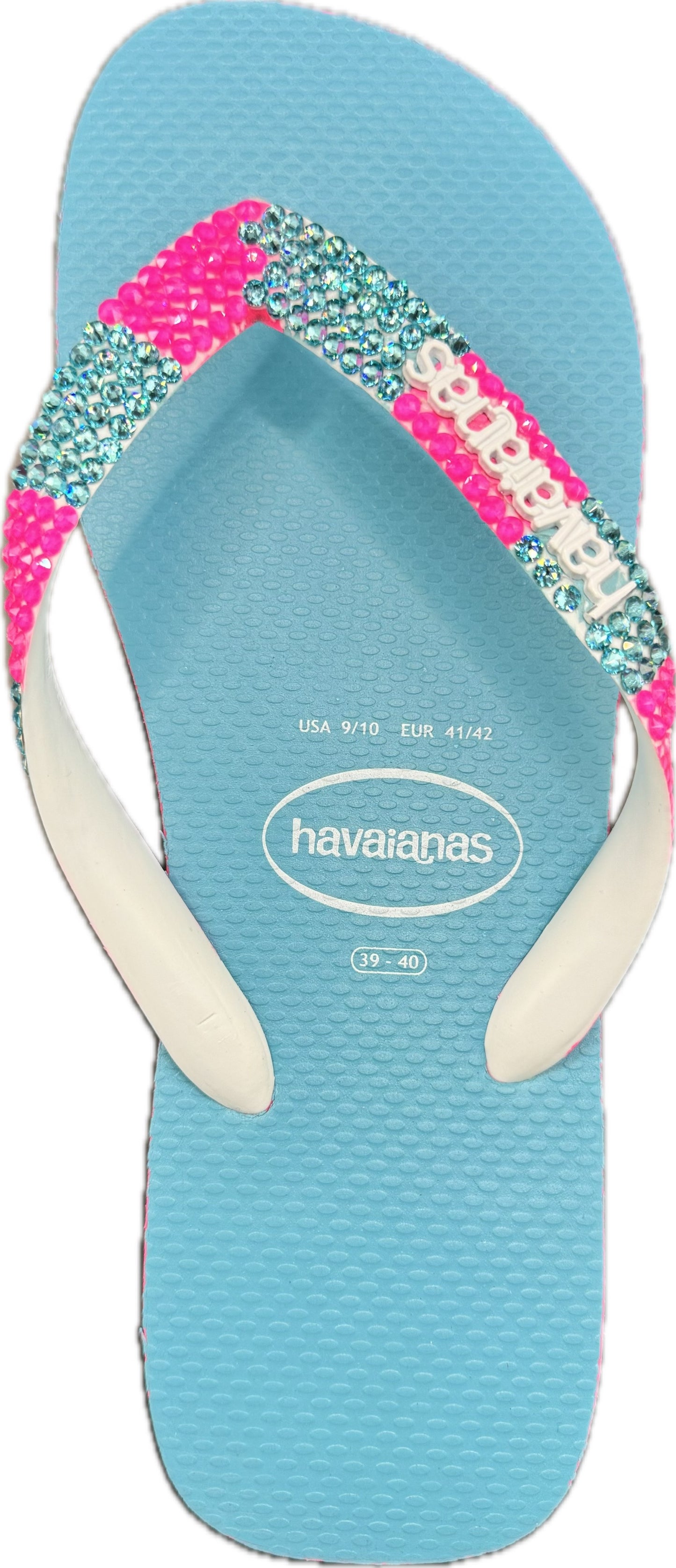 Top Turquoise & Pink Flip Flops | Electric Pink & Light Turquoise Crystals