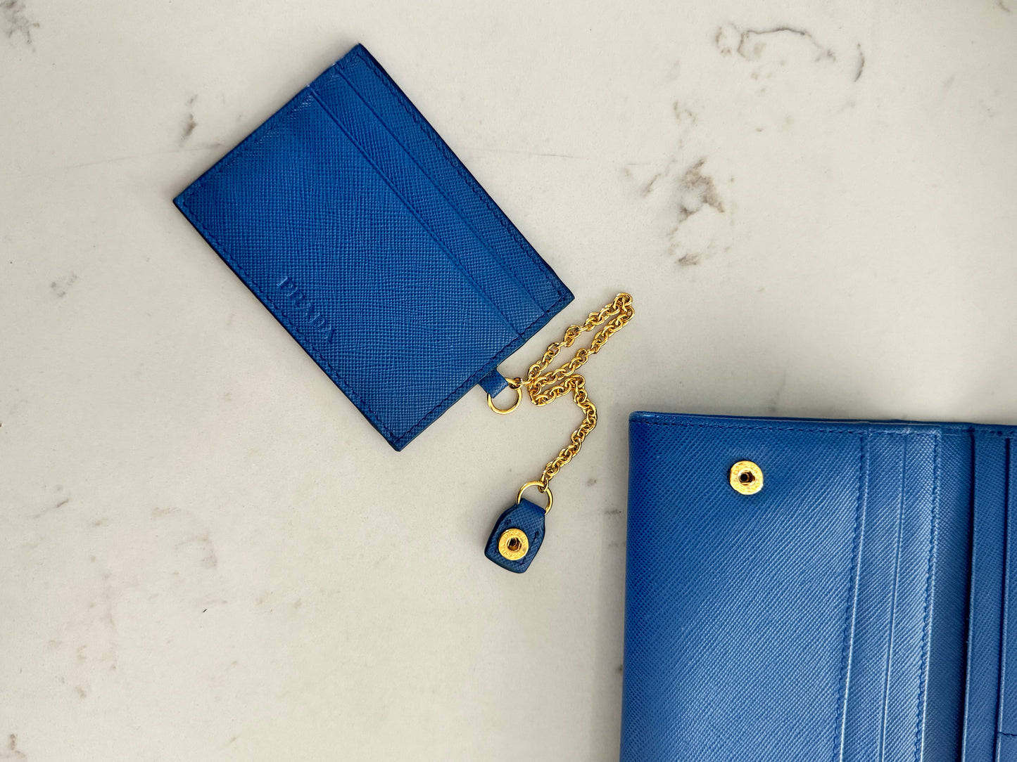 PRADA Blue Saffiano Bow Wallet (New Full Set)