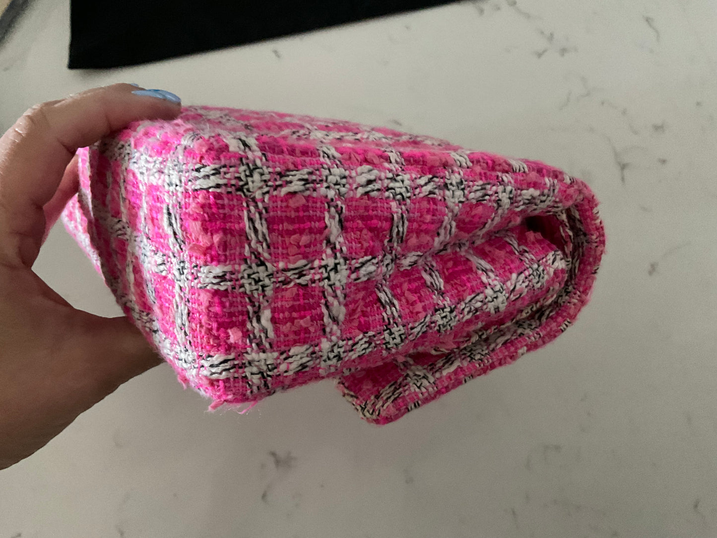CHANEL Medium Double Flap Pink/Black/White Tweed (Pre-Loved)