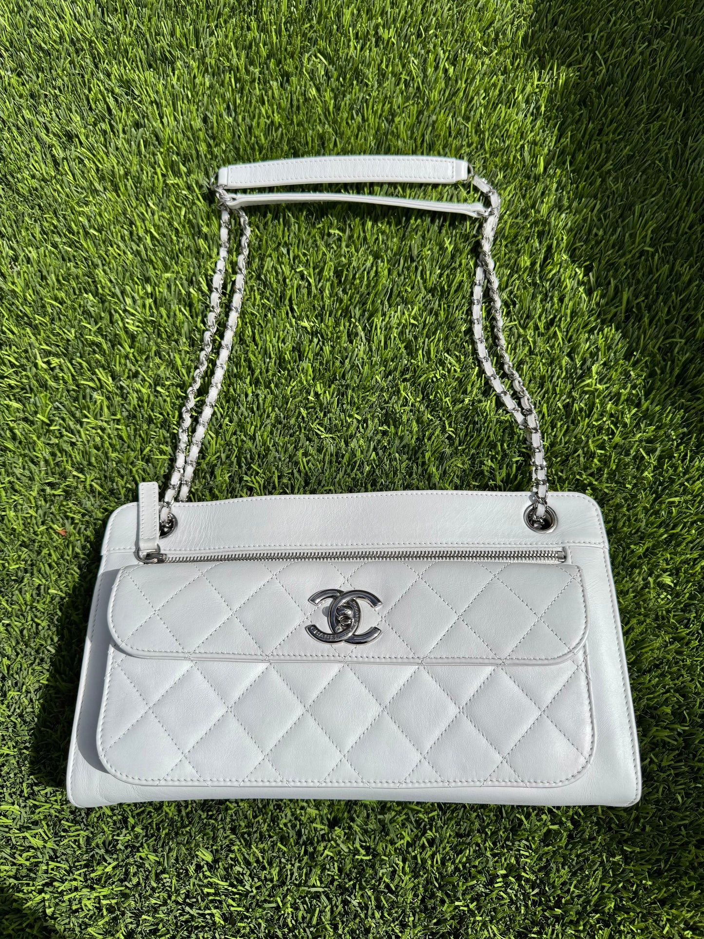 CHANEL White Calfskin Front Pocket CC Crossbody