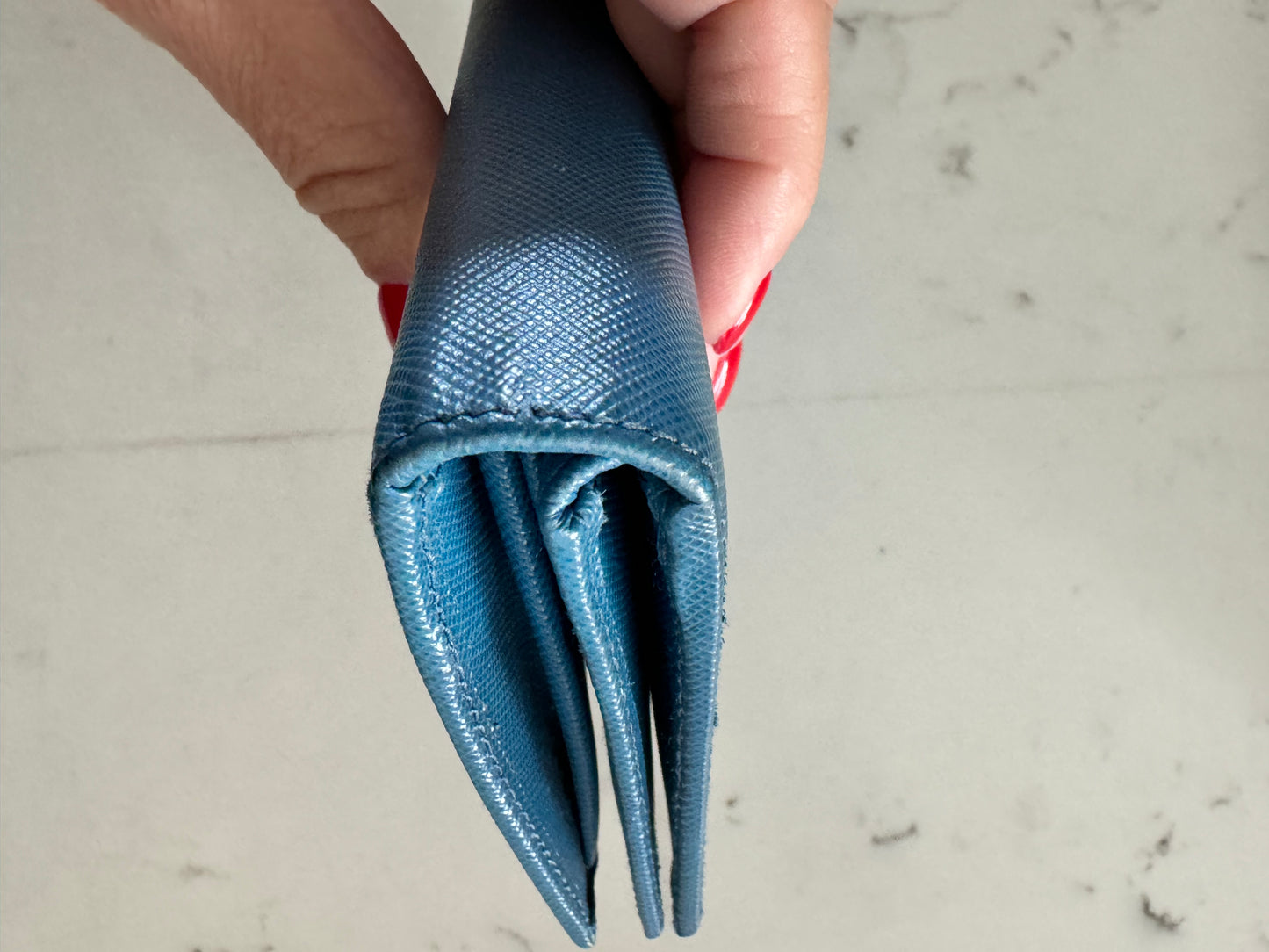 PRADA Saffiano Blue Bifold Wallet (New Full Set)