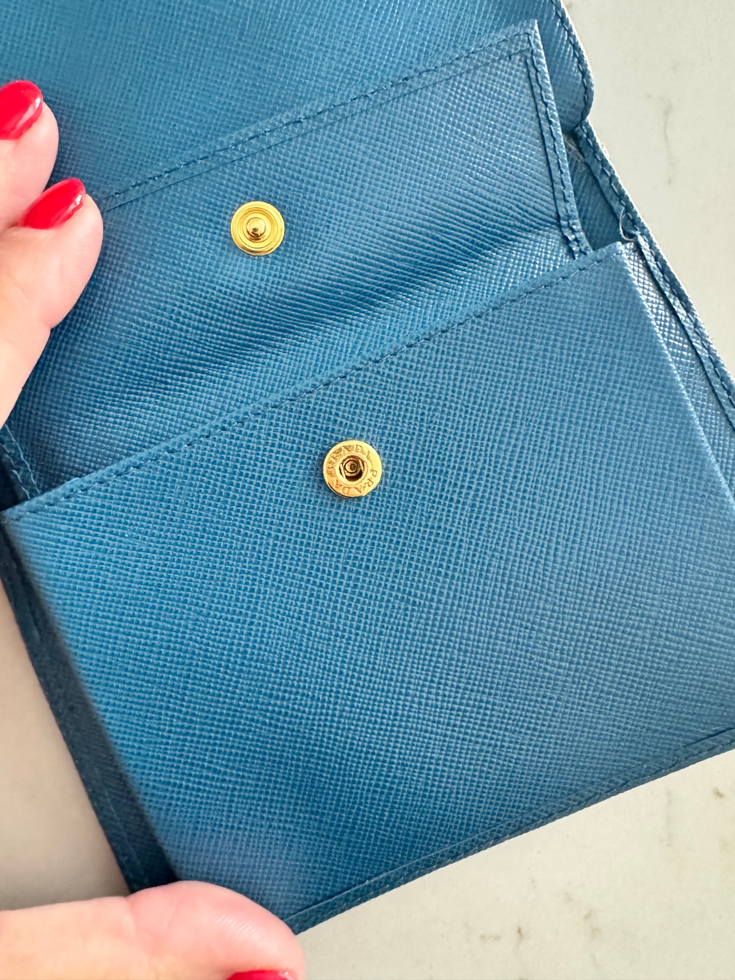 PRADA Saffiano Blue Bifold Wallet (New Full Set)