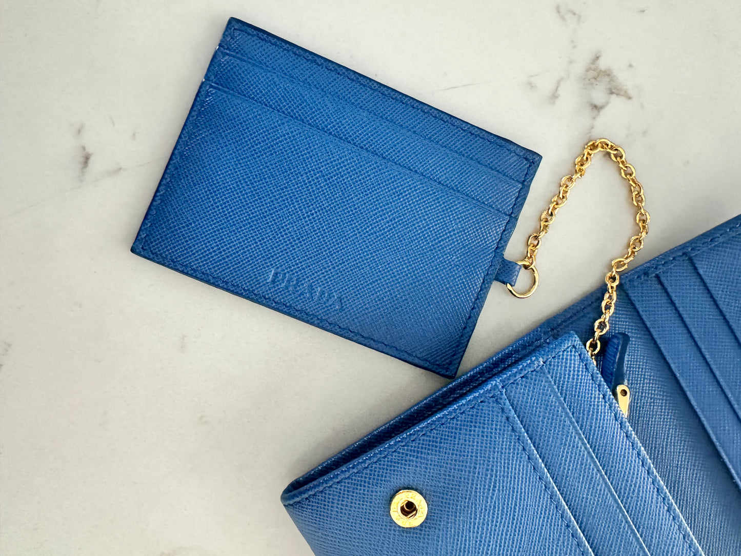 PRADA Blue Saffiano Bow Wallet (New Full Set)