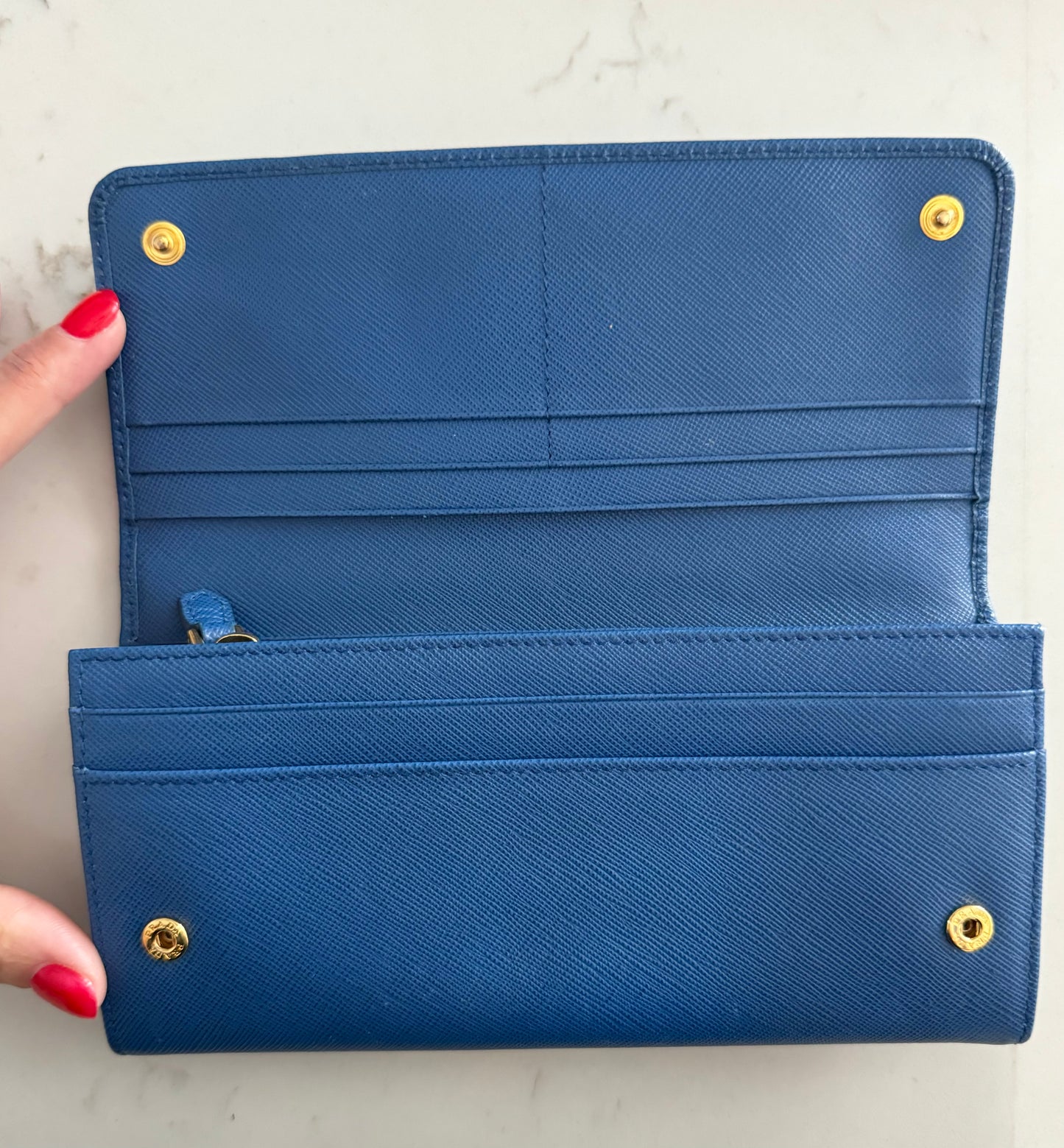 PRADA Blue Saffiano Bow Wallet (New Full Set)