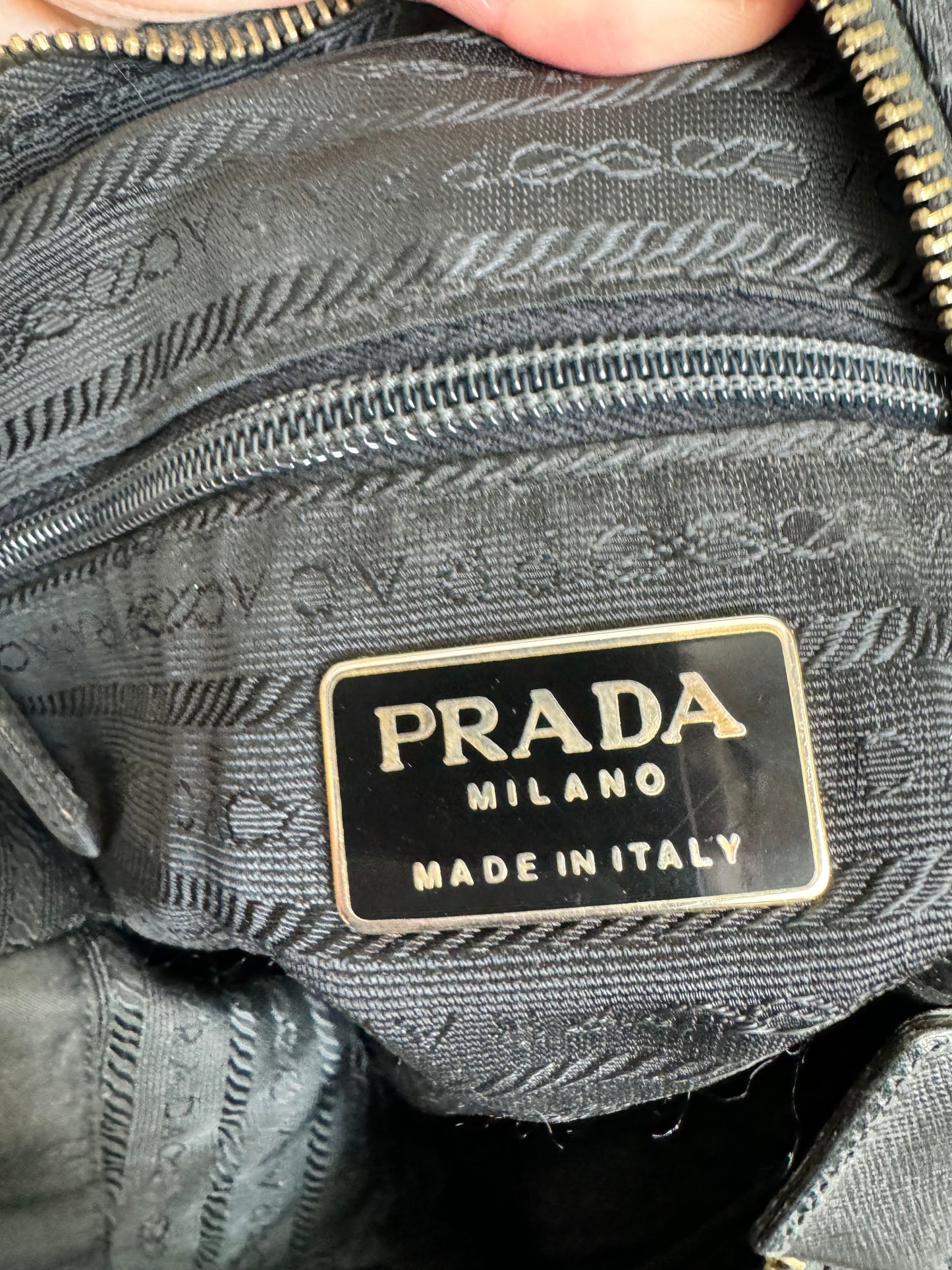 PRADA Black Nylon Tessuto Chain Shoulder Bag with Gold Hardware (Pre-Loved)