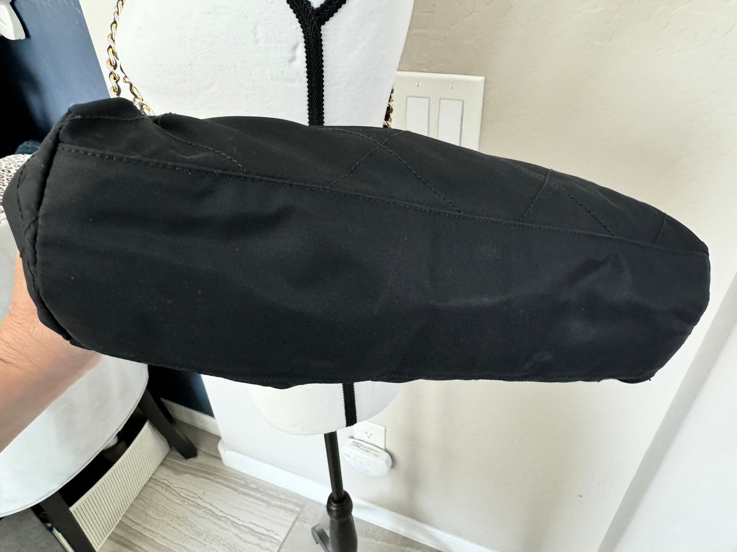 PRADA Black Nylon Tessuto Chain Shoulder Bag with Gold Hardware (Pre-Loved)
