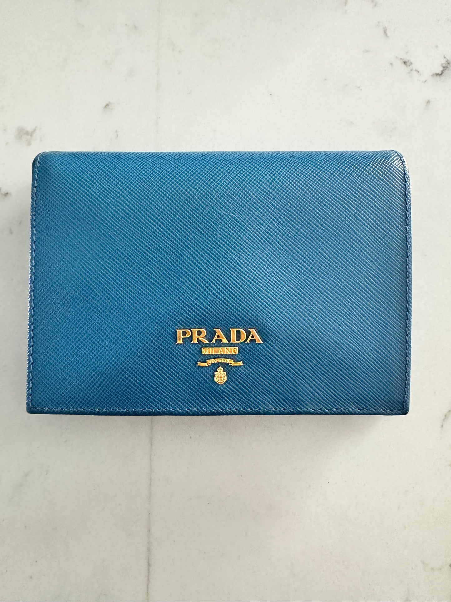 PRADA Saffiano Blue Bifold Wallet (New Full Set)