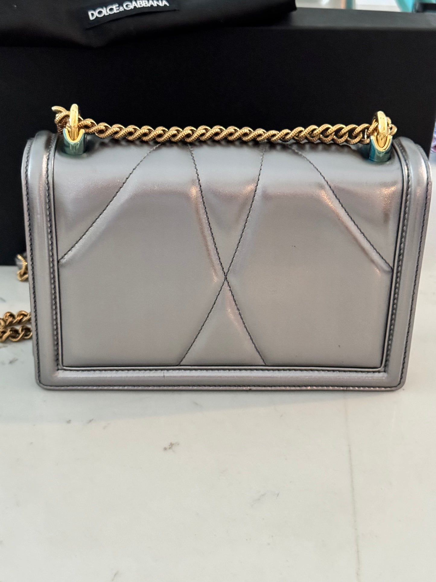 DOLCE & GABBANA Medium Devotion Cross-Body Bag in Metallic Grey (New Full Set)