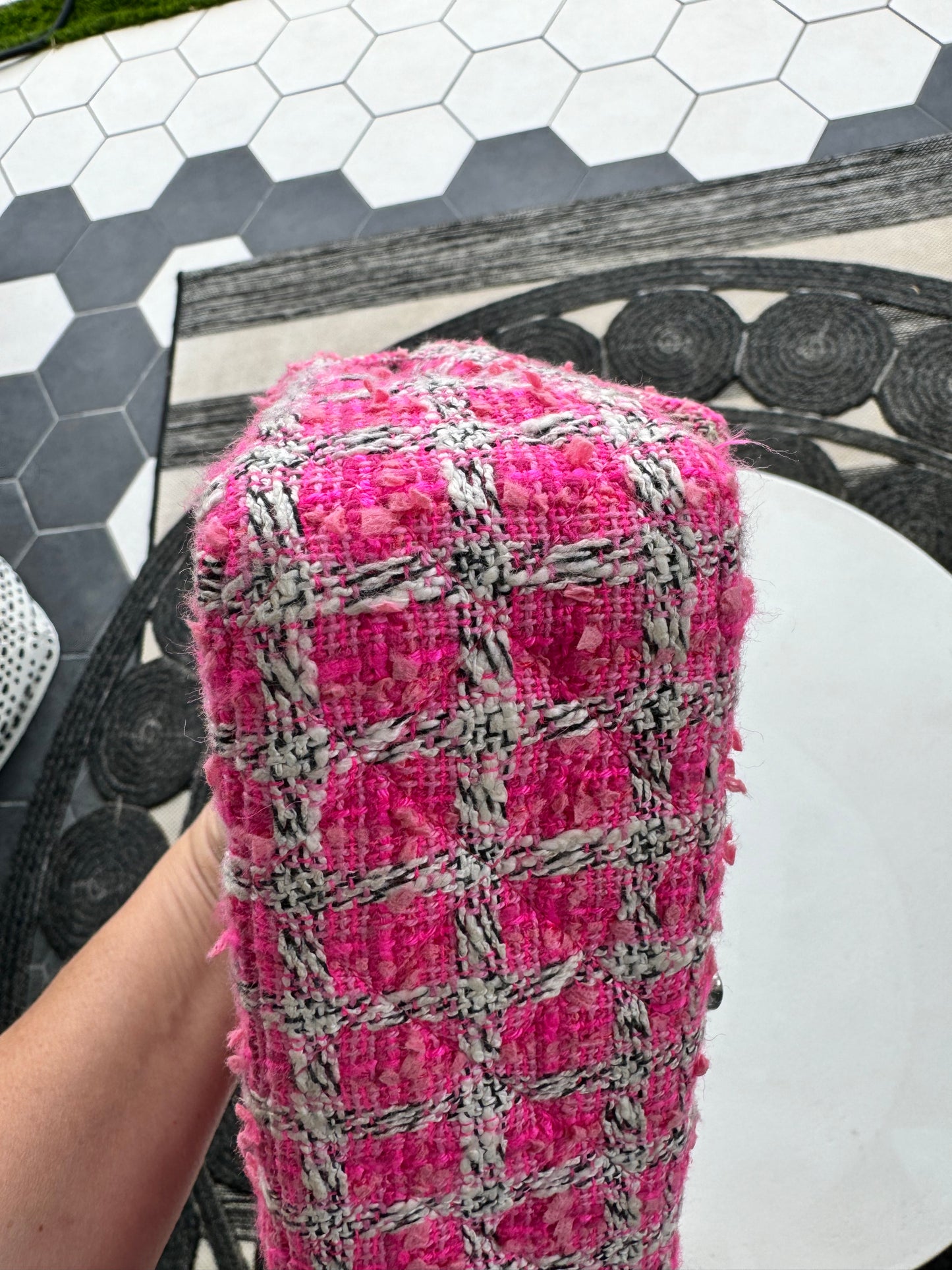 CHANEL Medium Double Flap Pink/Black/White Tweed (Pre-Loved)