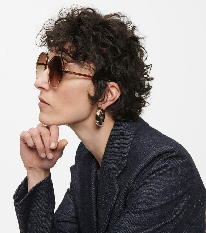 Chloé Oversized Gradient Sunglasses – Amber Transparent Frame | Gold Hardware | Luxe Boho Chic | New
