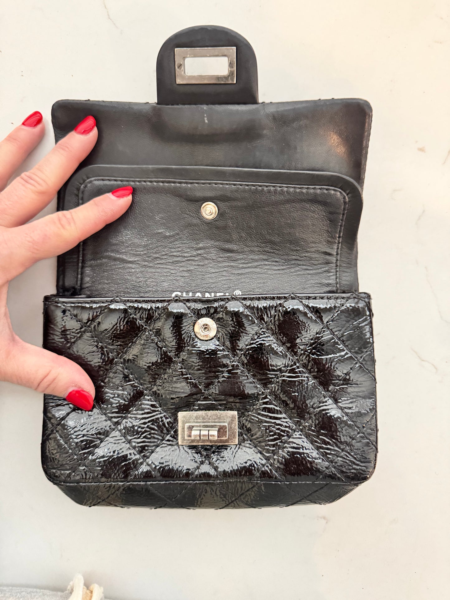 CHANEL Classic Reissue Double Flap Clutch Wallet Black Patent (Pre-Loved)