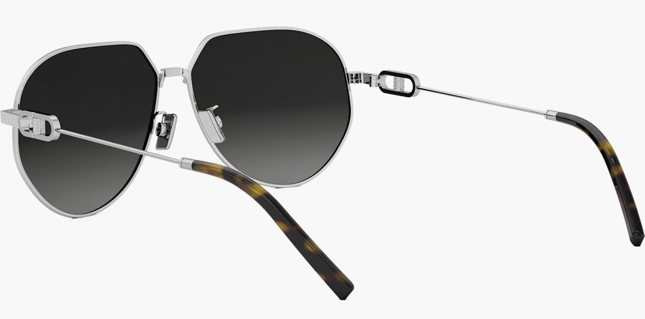 Christian Dior Geometric Aviator Sunglasses – Silver Metal Frame | Grey Gradient Lenses | Tortoise Tips | New in Case
