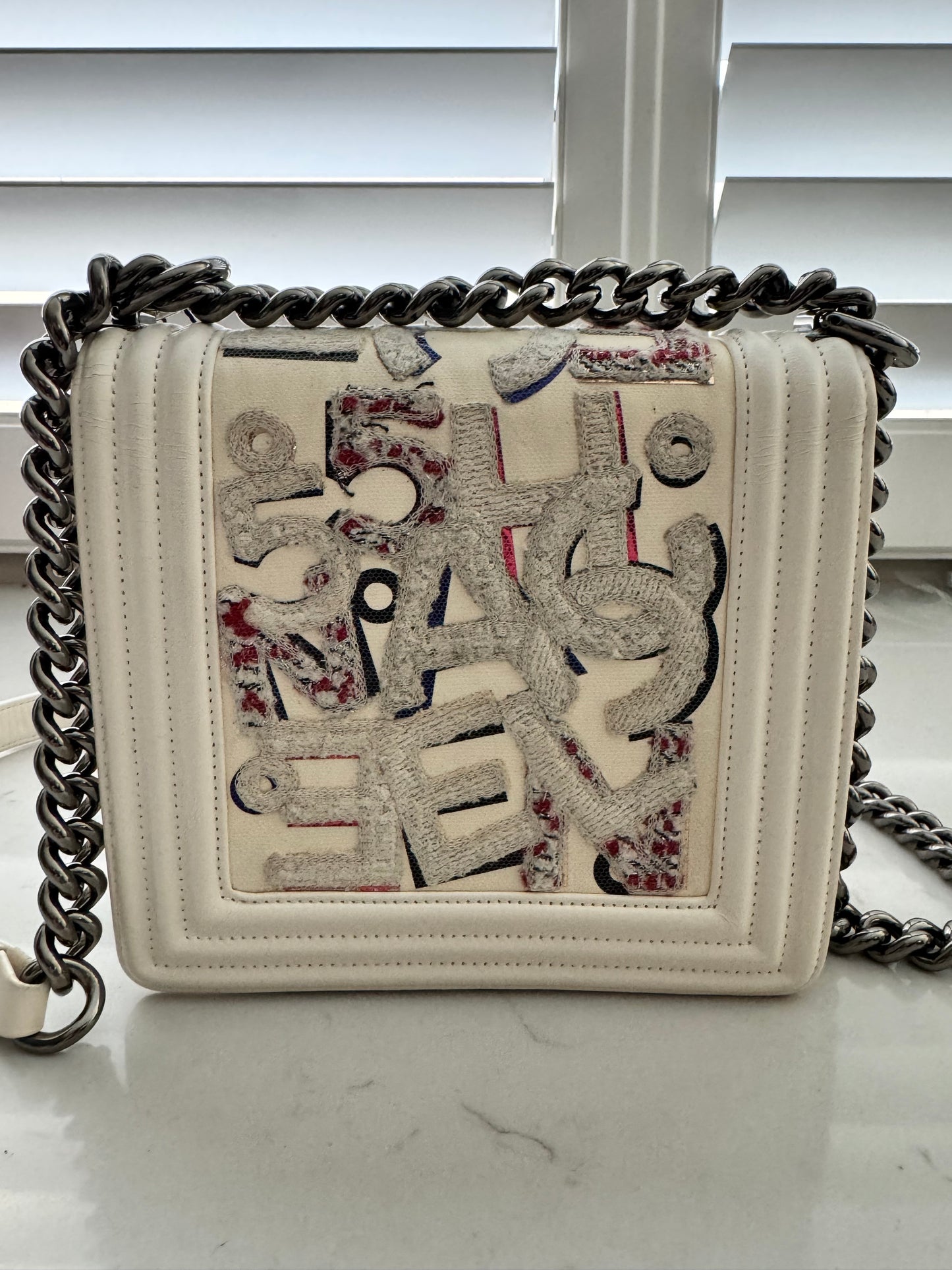 CHANEL No. 5 Graffiti White Boy Bag (Pre-Loved)