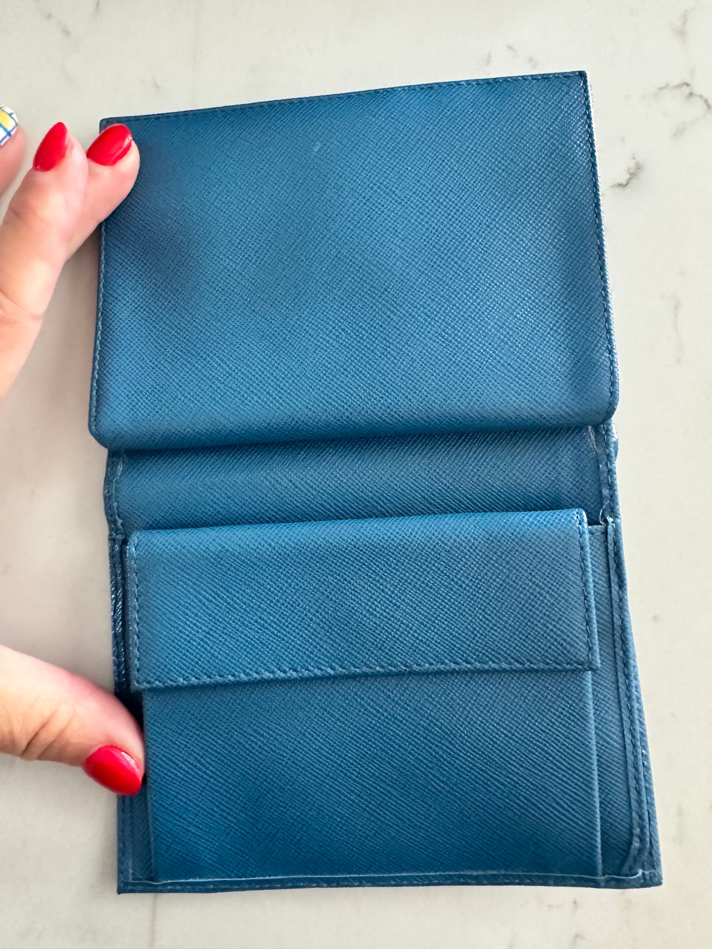 PRADA Saffiano Blue Bifold Wallet (New Full Set)