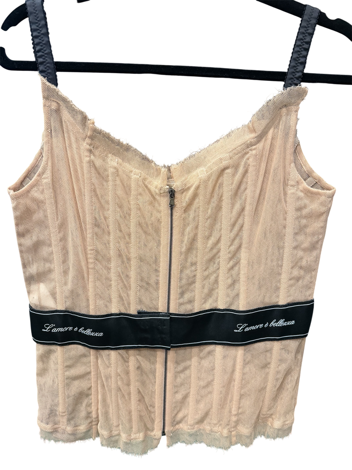 Dolce & Gabbana Nude Sheer Corset Bustier Top with Black Straps | NWT IT 48 | US 12