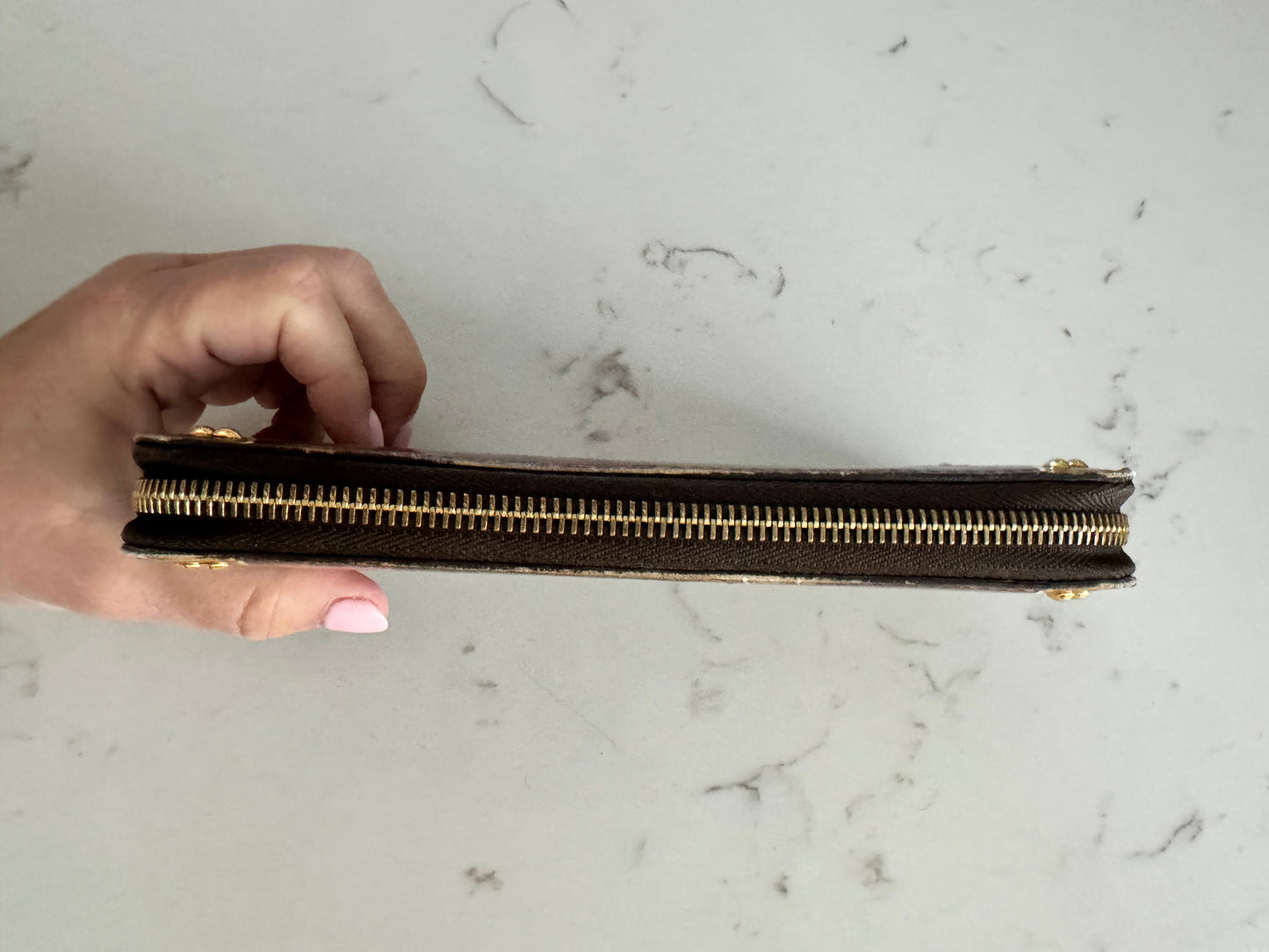 LOUIS VUITTON Time Trunk Damier Ebene Zippy Wallet Gold Hardware...SUPER RARE! (Pre-Loved)
