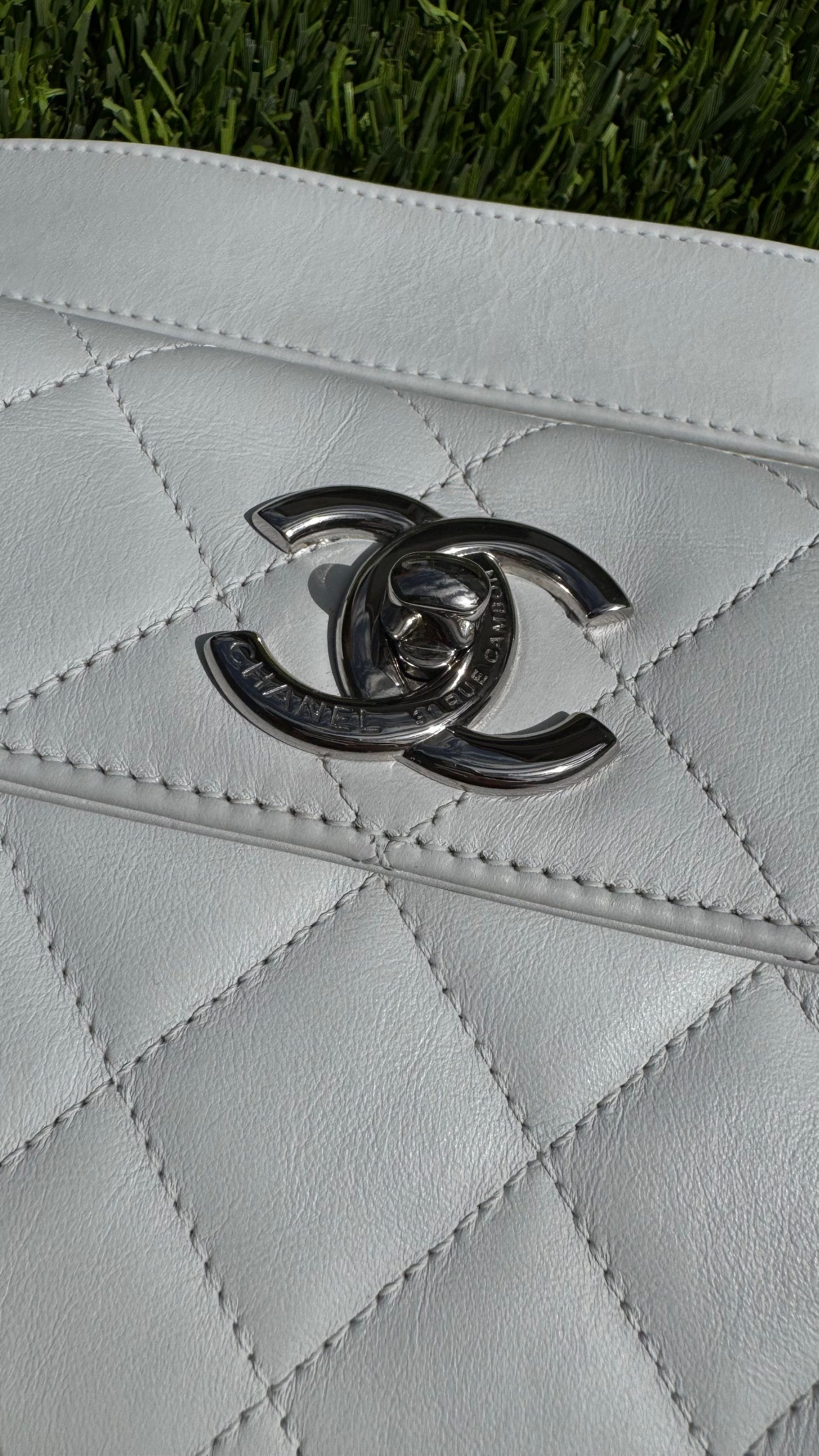 CHANEL White Calfskin Front Pocket CC Crossbody