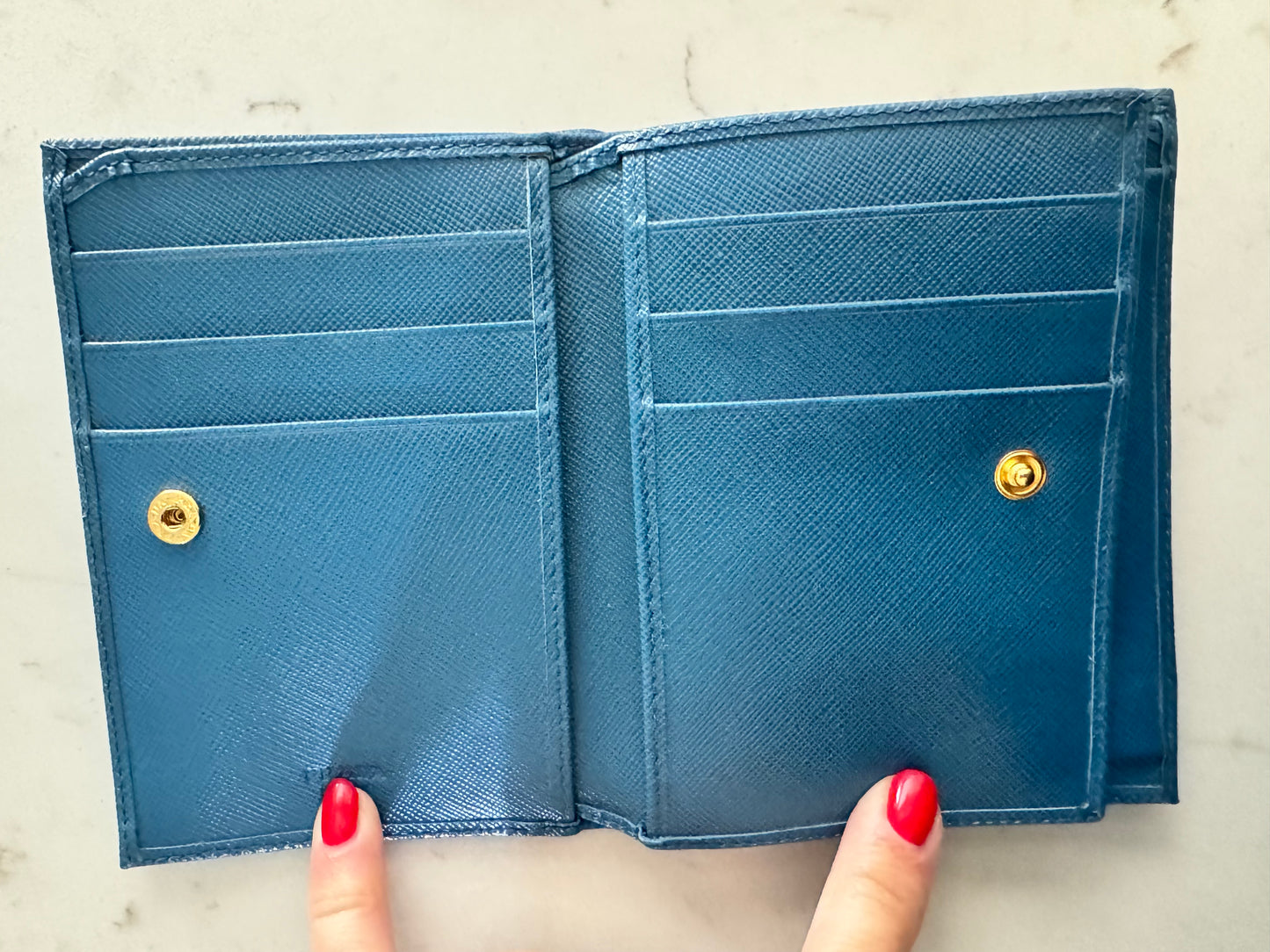 PRADA Saffiano Blue Bifold Wallet (New Full Set)