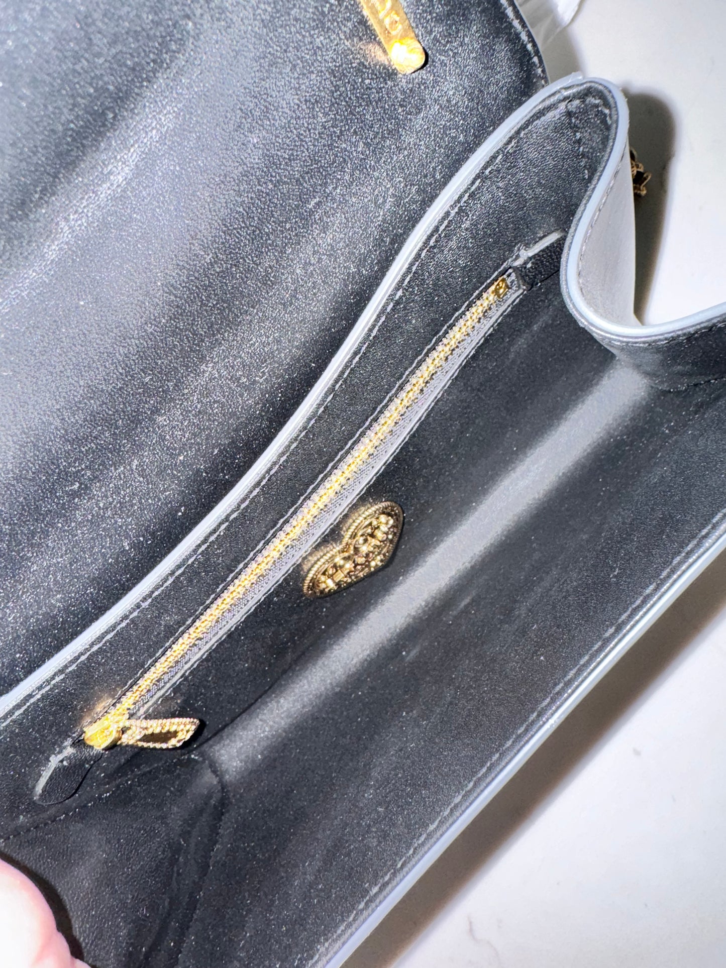 DOLCE & GABBANA Medium Devotion Cross-Body Bag in Metallic Grey (New Full Set)