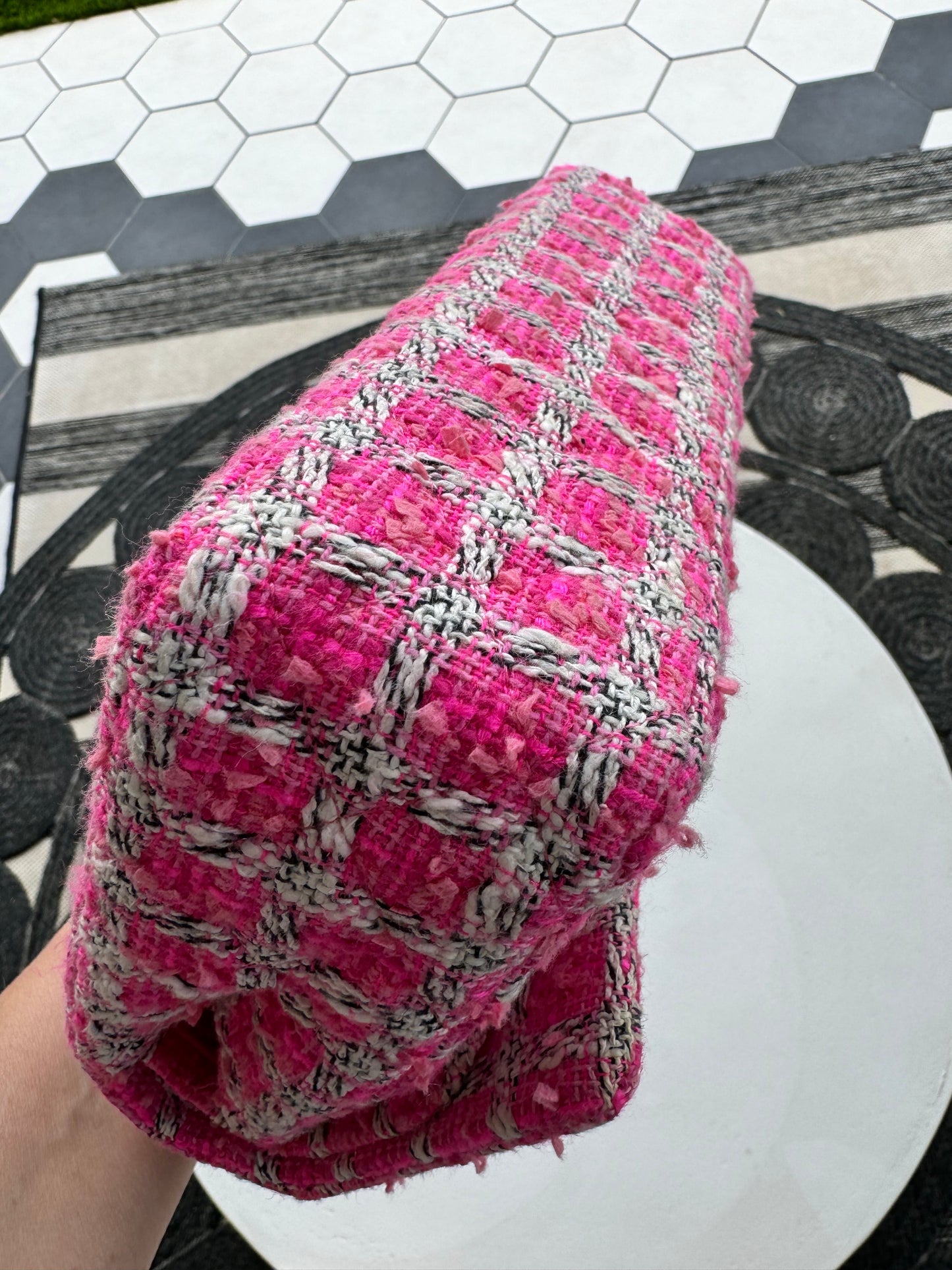 CHANEL Medium Double Flap Pink/Black/White Tweed (Pre-Loved)