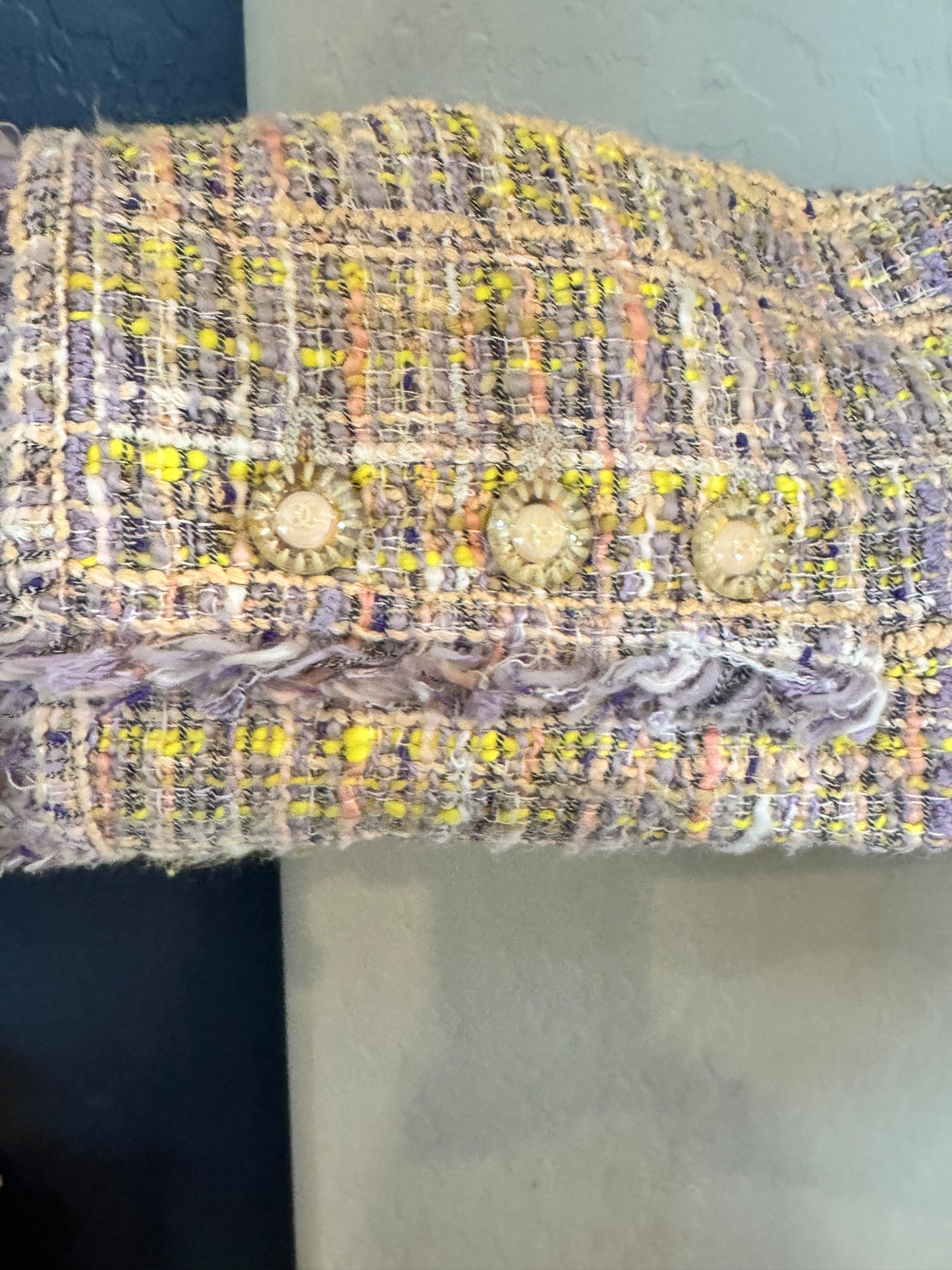 CHANEL 2004 TWEED Pastel Jacket w/ Lavendar Fringe Size: 46