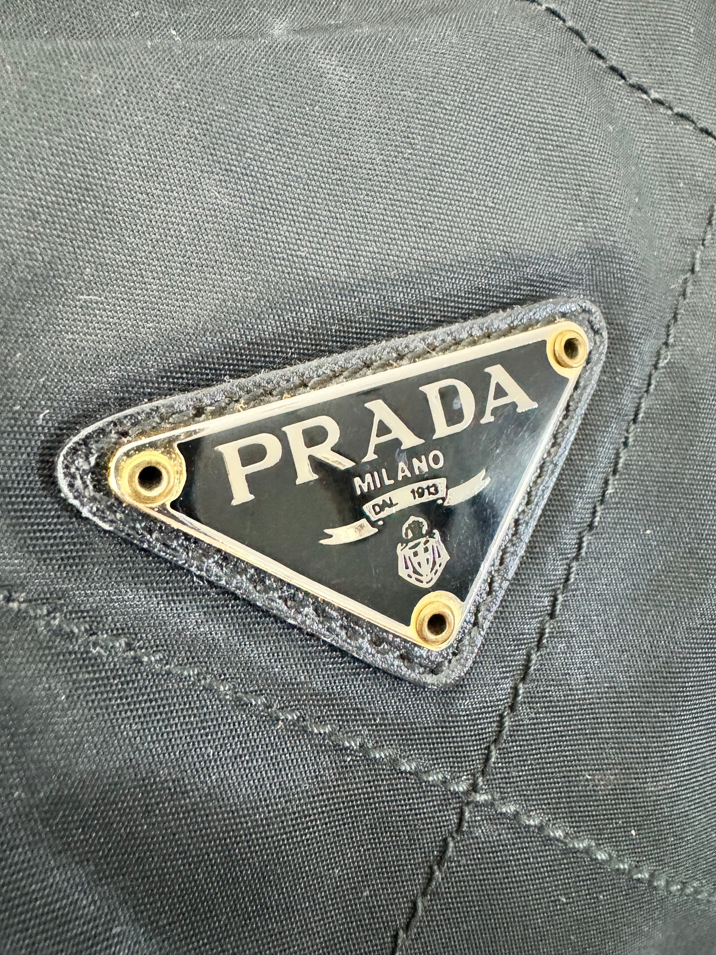 PRADA Black Nylon Tessuto Chain Shoulder Bag with Gold Hardware (Pre-Loved)