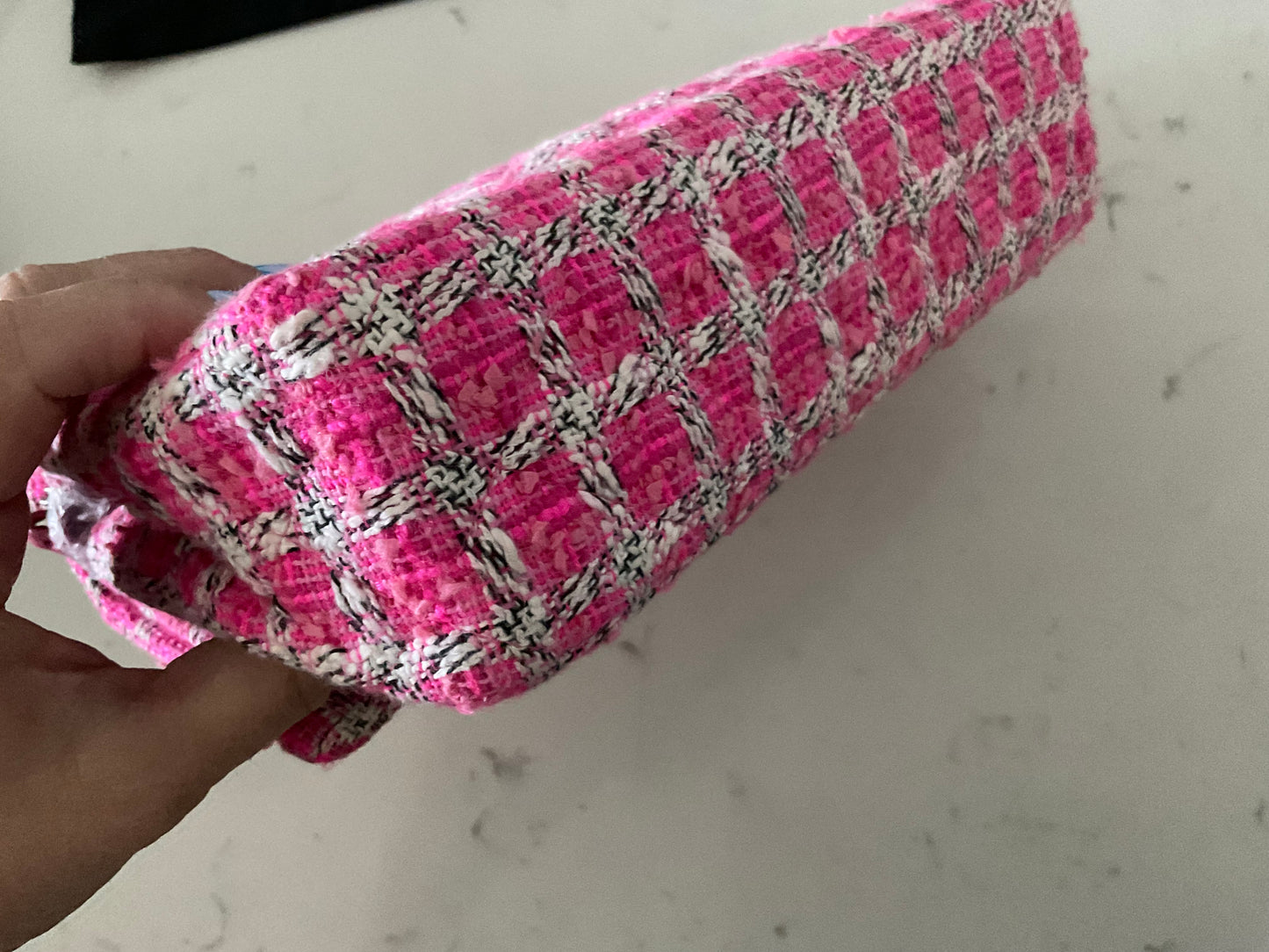 CHANEL Medium Double Flap Pink/Black/White Tweed (Pre-Loved)