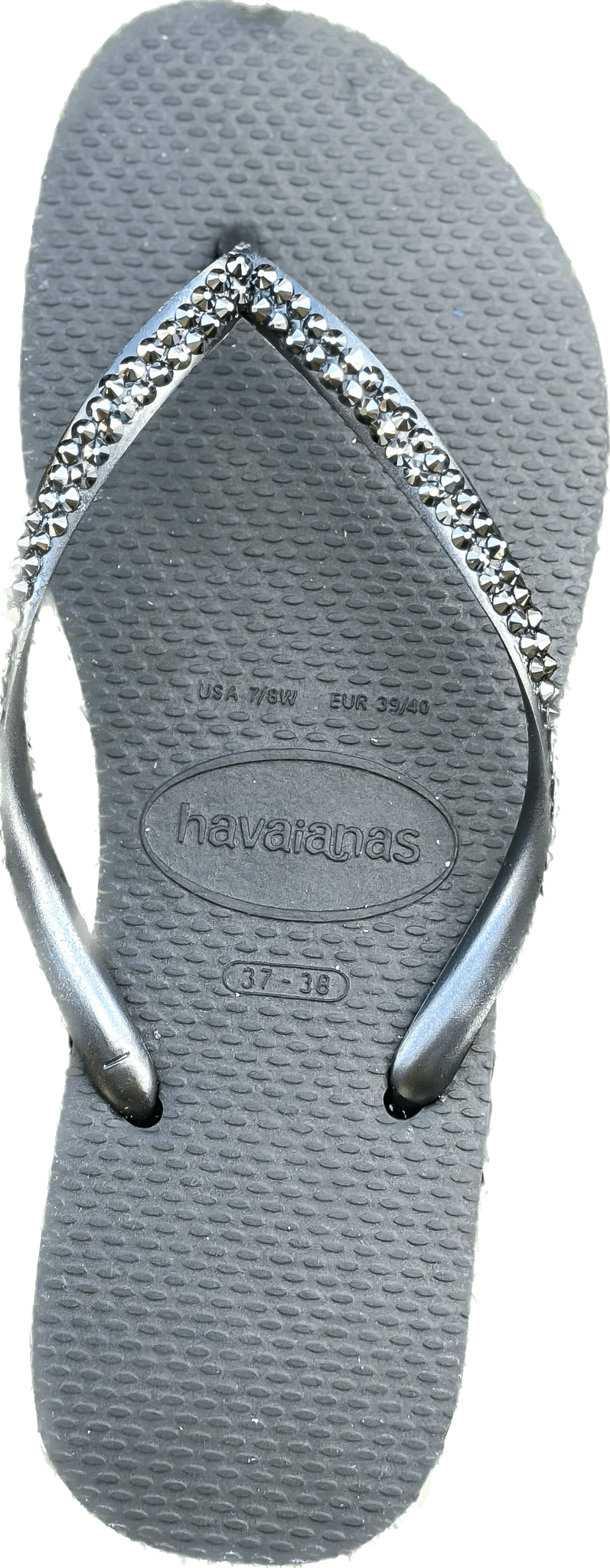 Slim Black Flip Flops |Jet Crystals
