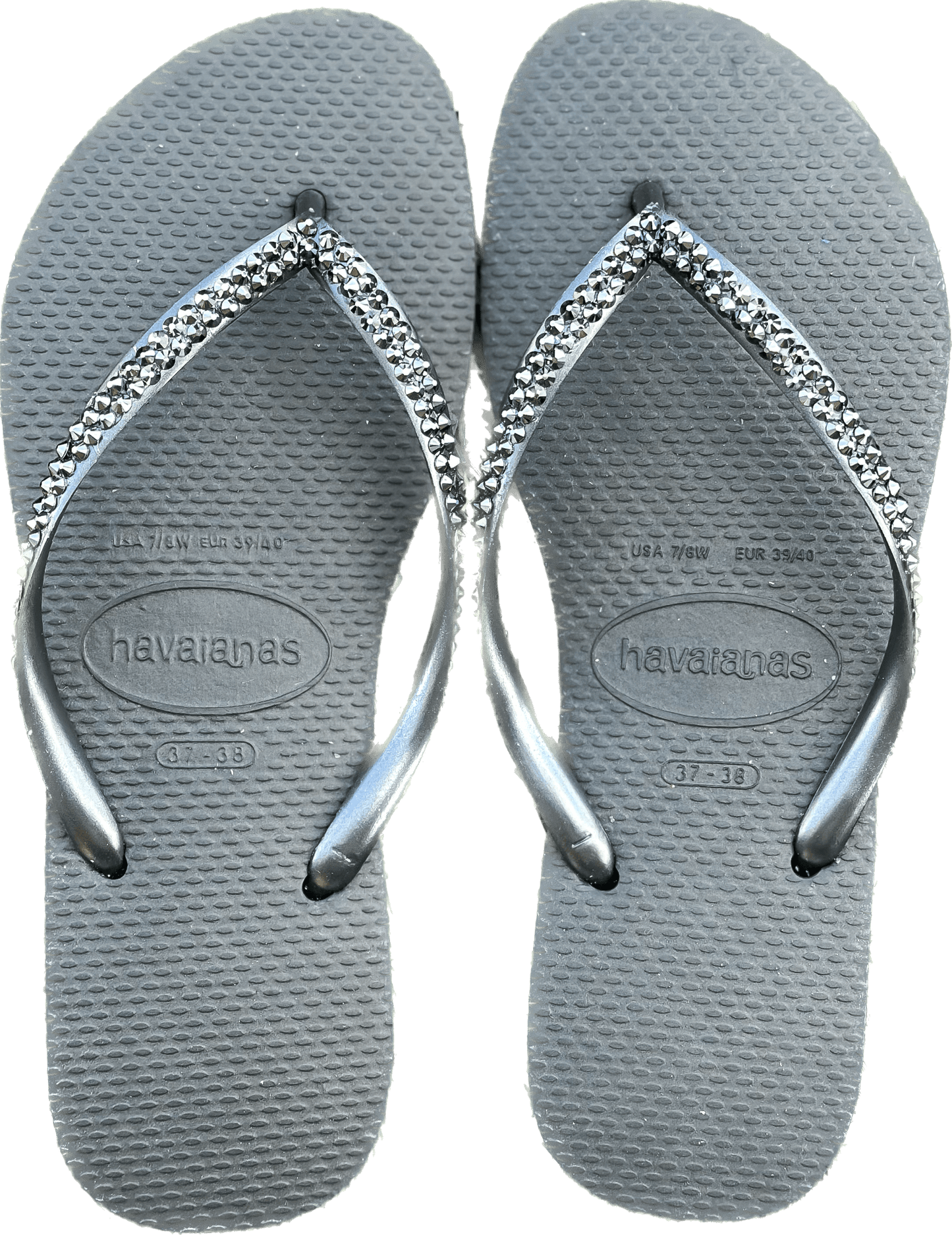 Slim Black Flip Flops |Jet Crystals
