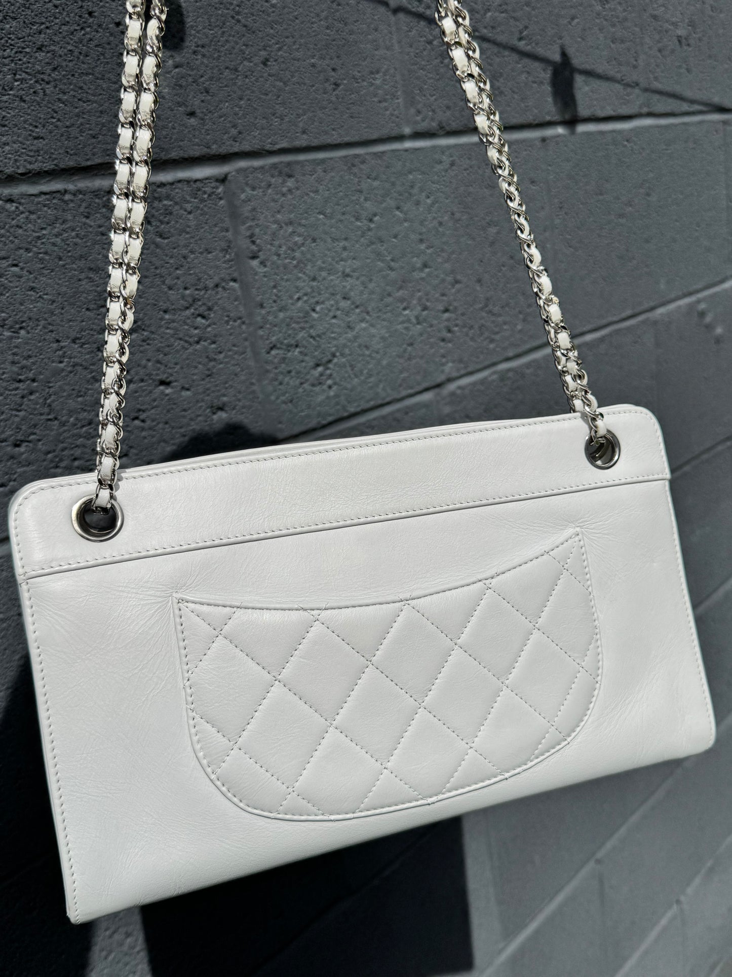 CHANEL White Calfskin Front Pocket CC Crossbody