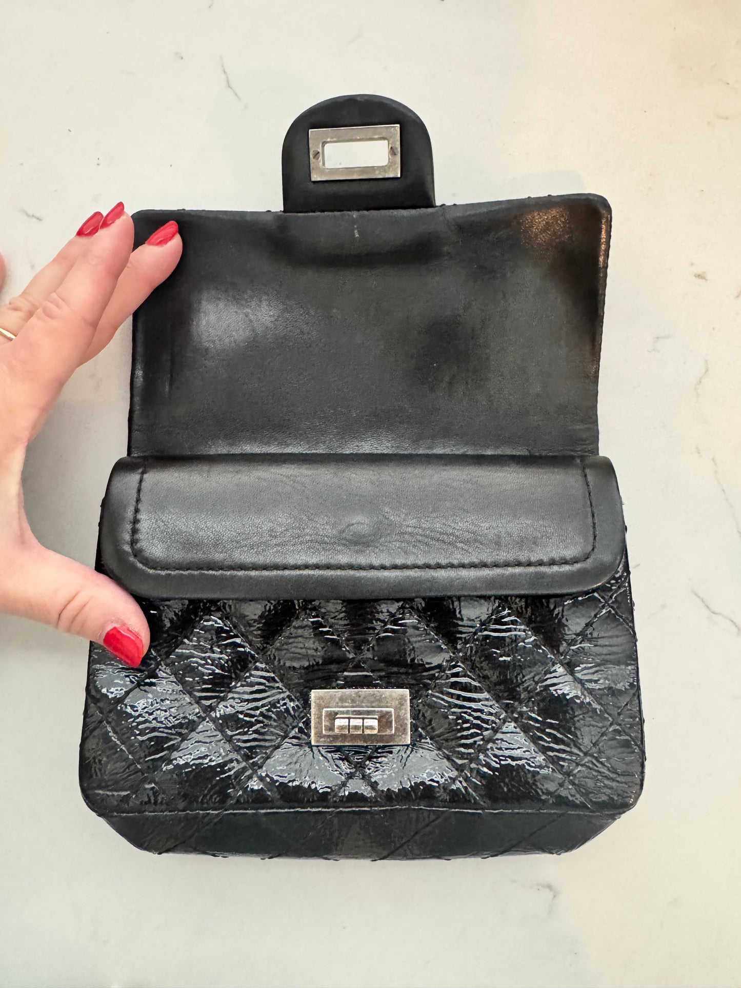 CHANEL Classic Reissue Double Flap Clutch Wallet Black Patent (Pre-Loved)
