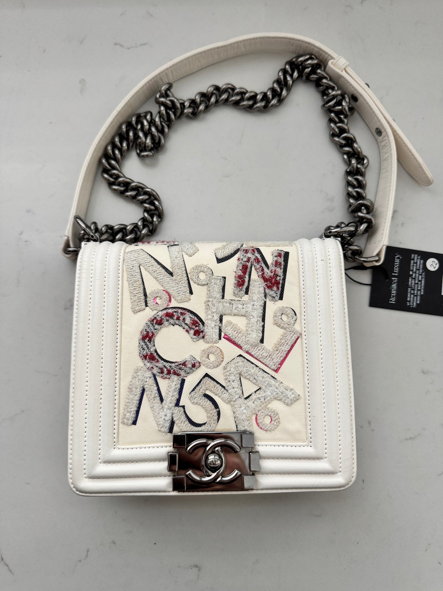 CHANEL No. 5 Graffiti White Boy Bag (Pre-Loved)