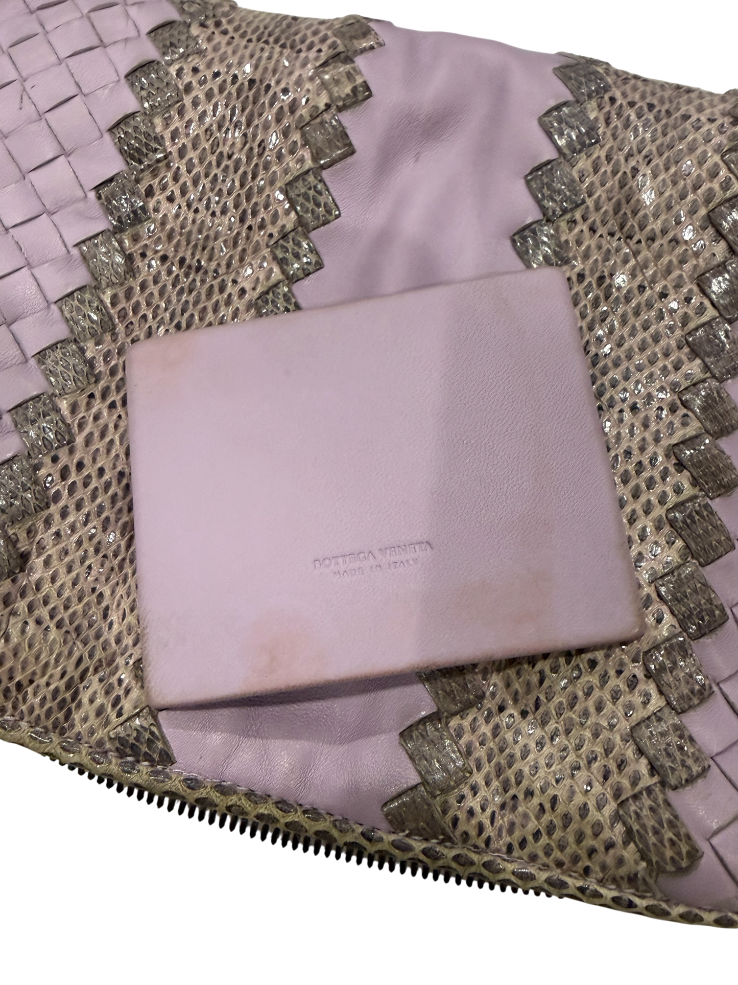 Bottega Veneta Vintage Lavender Intrecciato Leather & Snakeskin Crossbody Bag (Preloved)