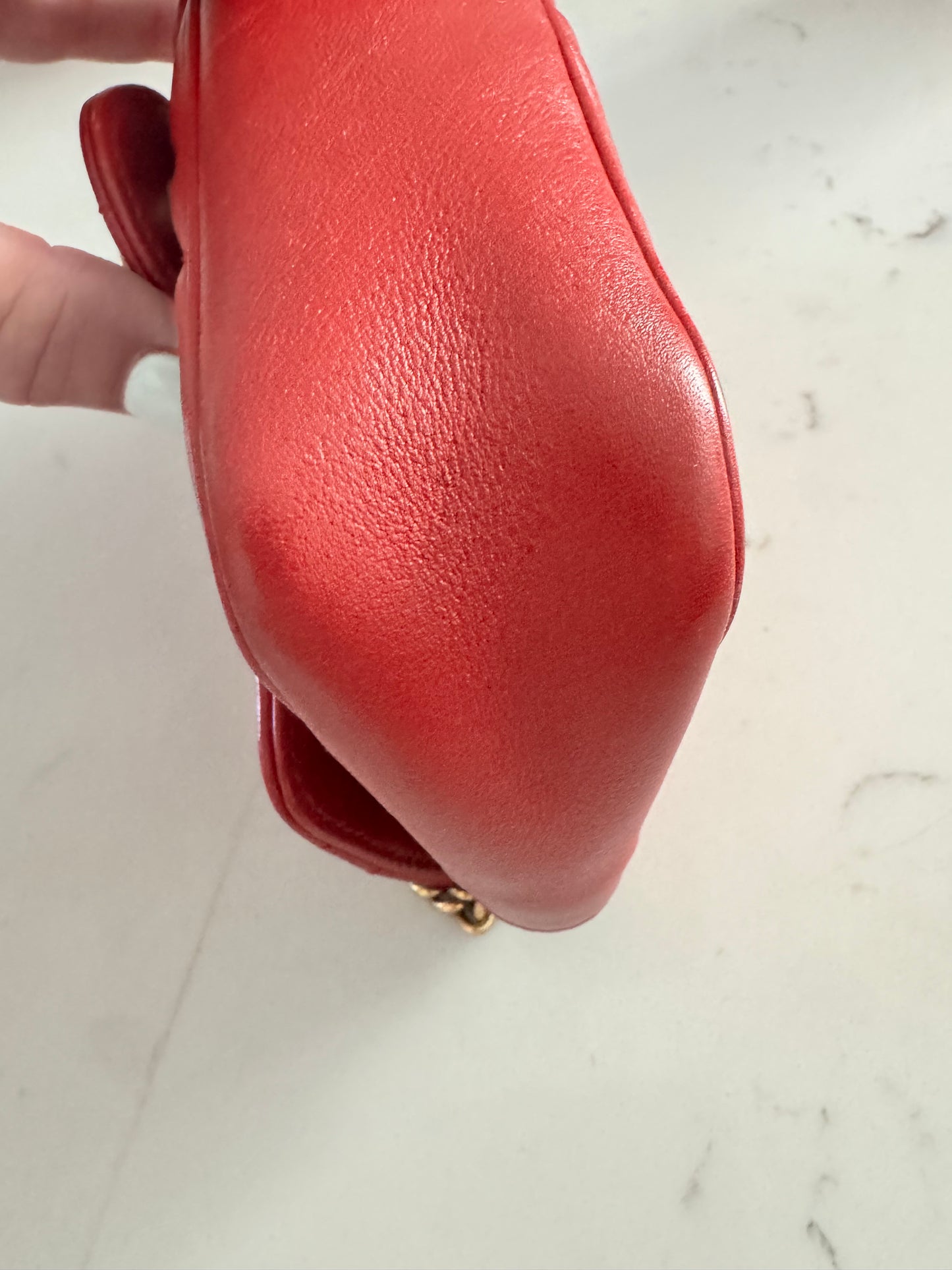 GUCCI Red Super Mini Marmont Matelasse Shoulder Bag with Brushed Gold Hardware (Pre-Loved)