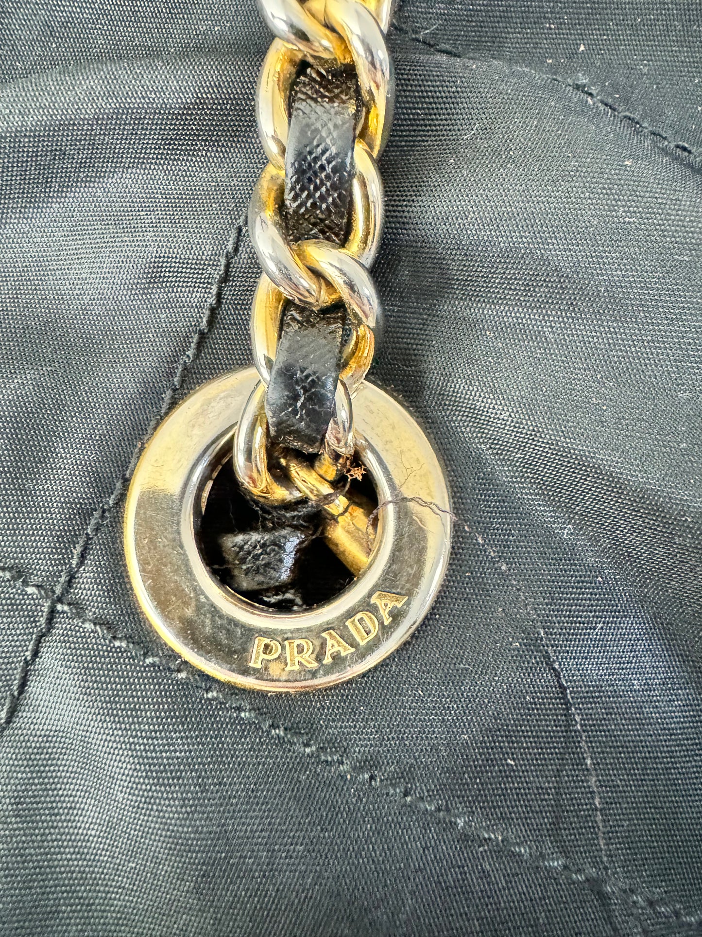 PRADA Black Nylon Tessuto Chain Shoulder Bag with Gold Hardware (Pre-Loved)