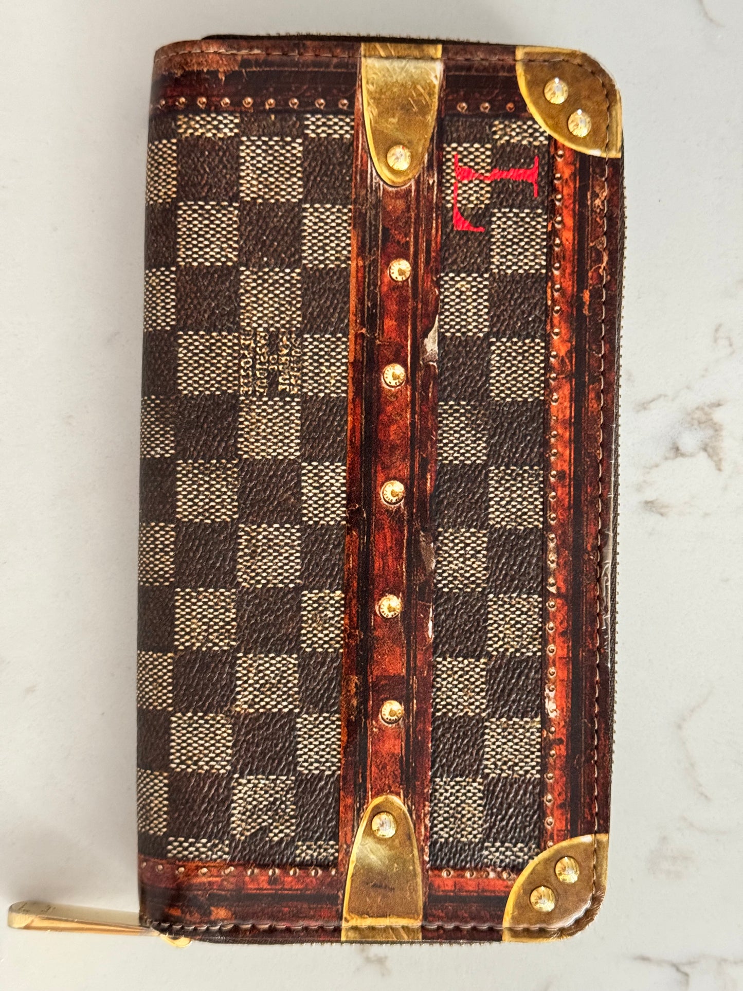 LOUIS VUITTON Time Trunk Damier Ebene Zippy Wallet Gold Hardware...SUPER RARE! (Pre-Loved)